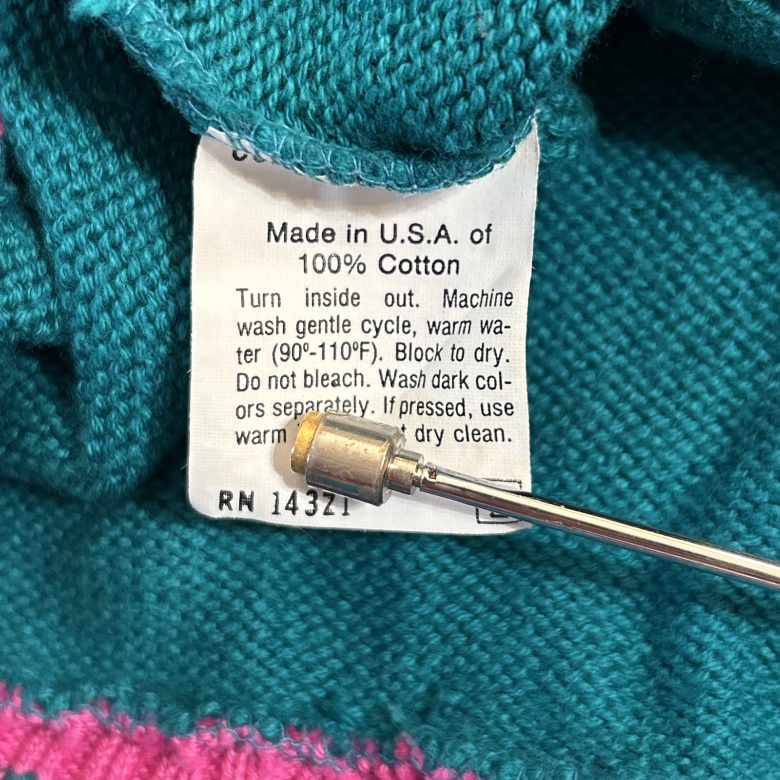 Pringle Scotland Sweater Sz M Teal Pure Cotton VNeck Embroidered Golf Vintage