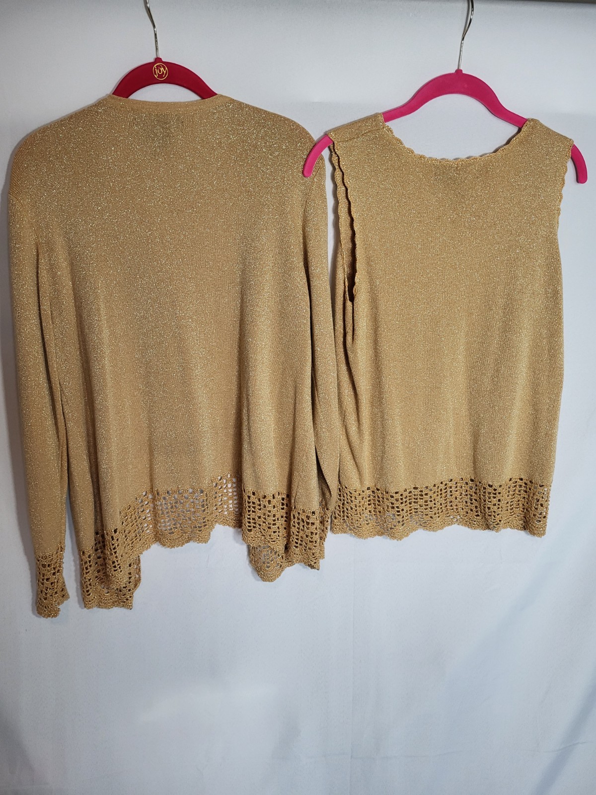 Vintage Maurada Gold Crochet Knit Women’s XL Top Cardigan Set 70s