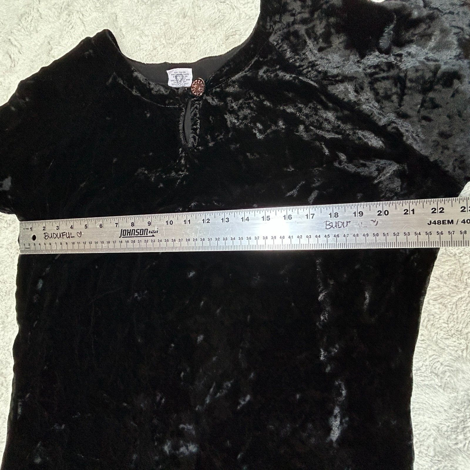 Vintage CP Shades Womens Black Crushed Velvet Shift Dress Long Sleeve Casual