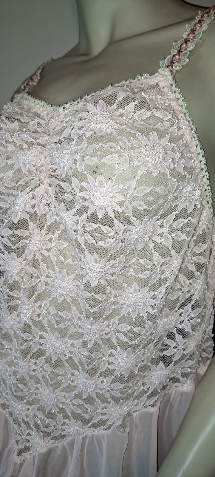 Pink Sexy Stretch Top Nightgown Sheer Skirt Xl Vtg Especially Yours