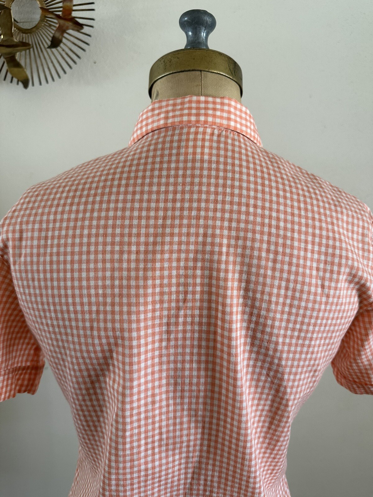 1950s Stoneswear Peach Gingham Cotton Blouse Top Shirt Western Workwear Farm VTG
