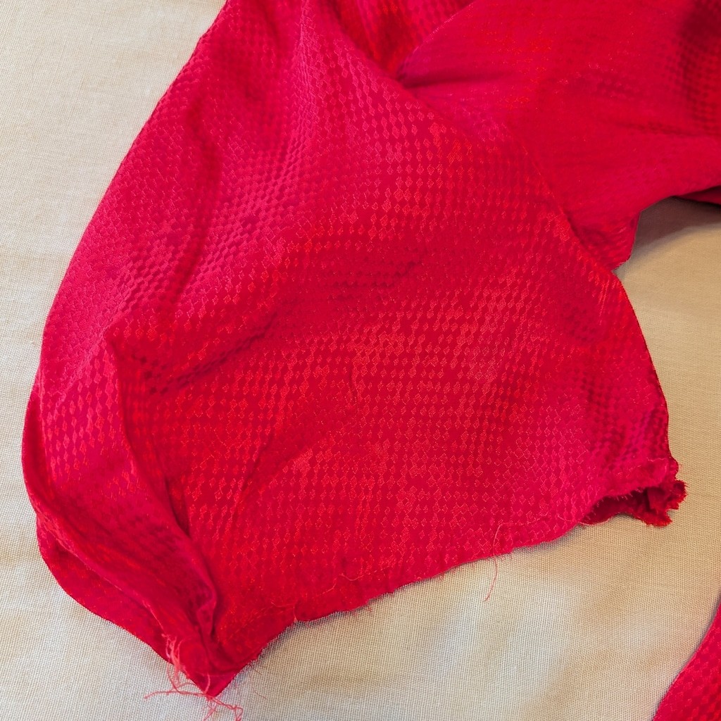 Vintage 80s Red Silk Dress Wrap Bodice Puff Sleeve Midi Cummerbund Waist