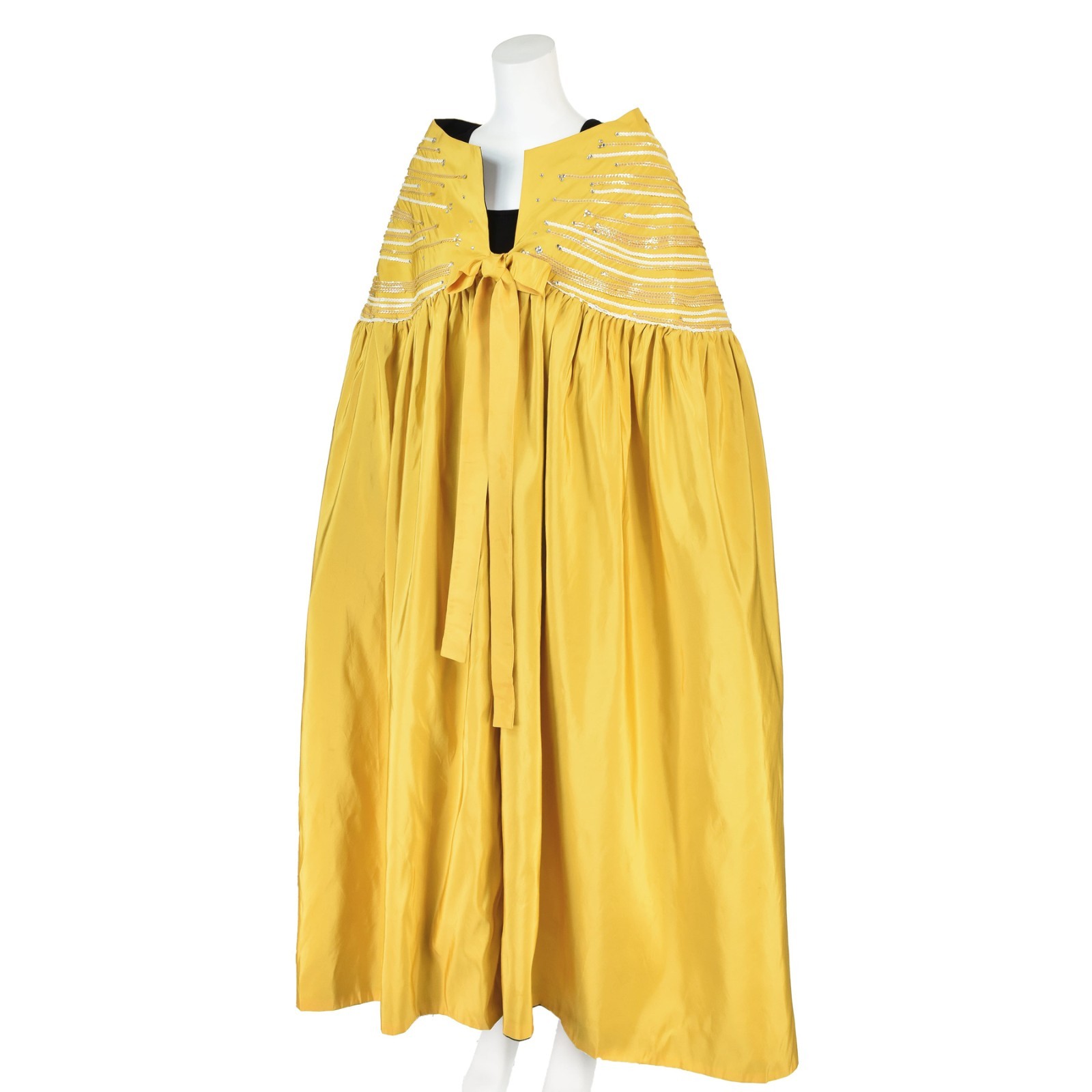 LEE MENICHETTI Golden Yellow Silk Faille Cloak with Black Silk Lining OS