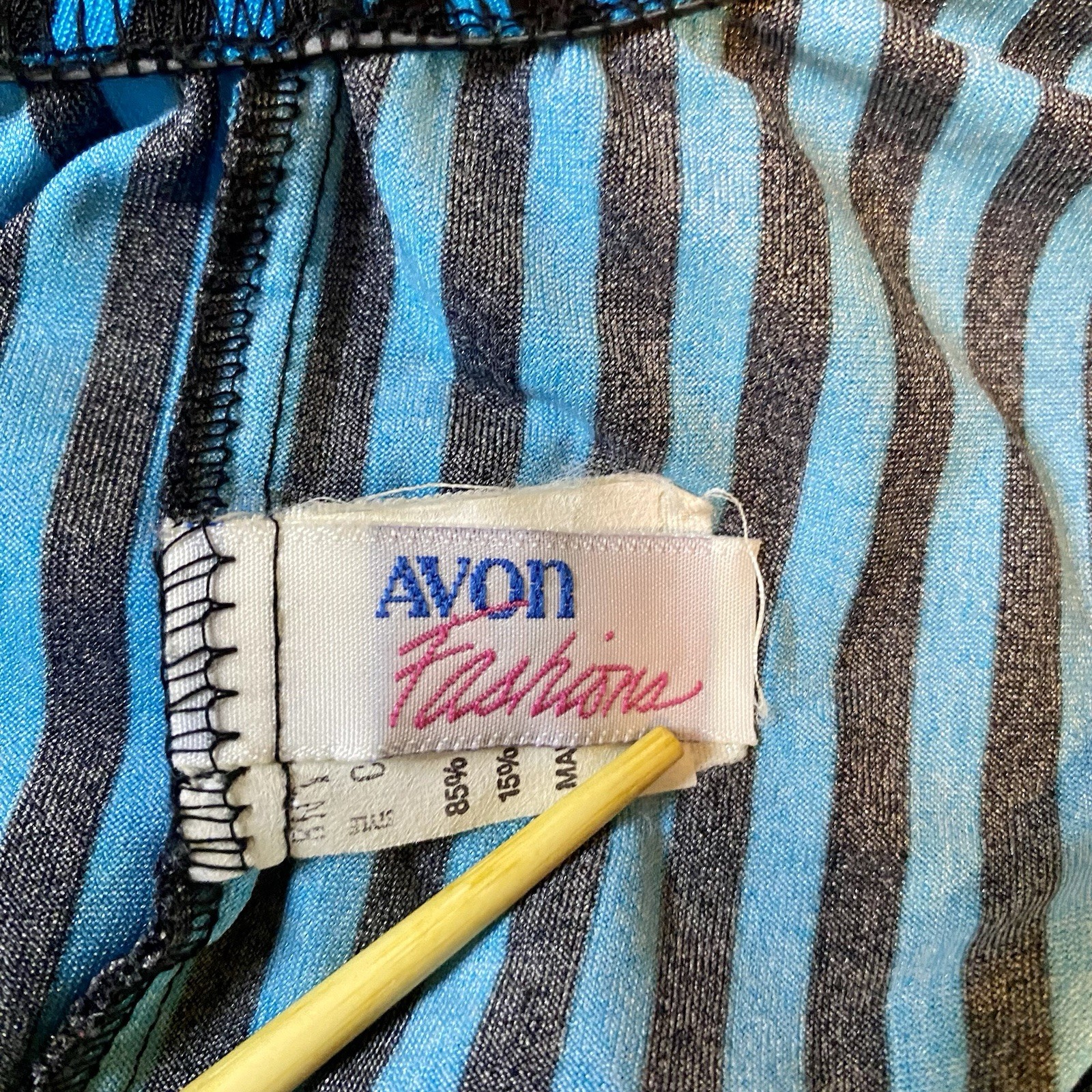 Vintage Avon Fashions Swimsuit Sz 15/16 High Cut 90s Aqua Black Striped