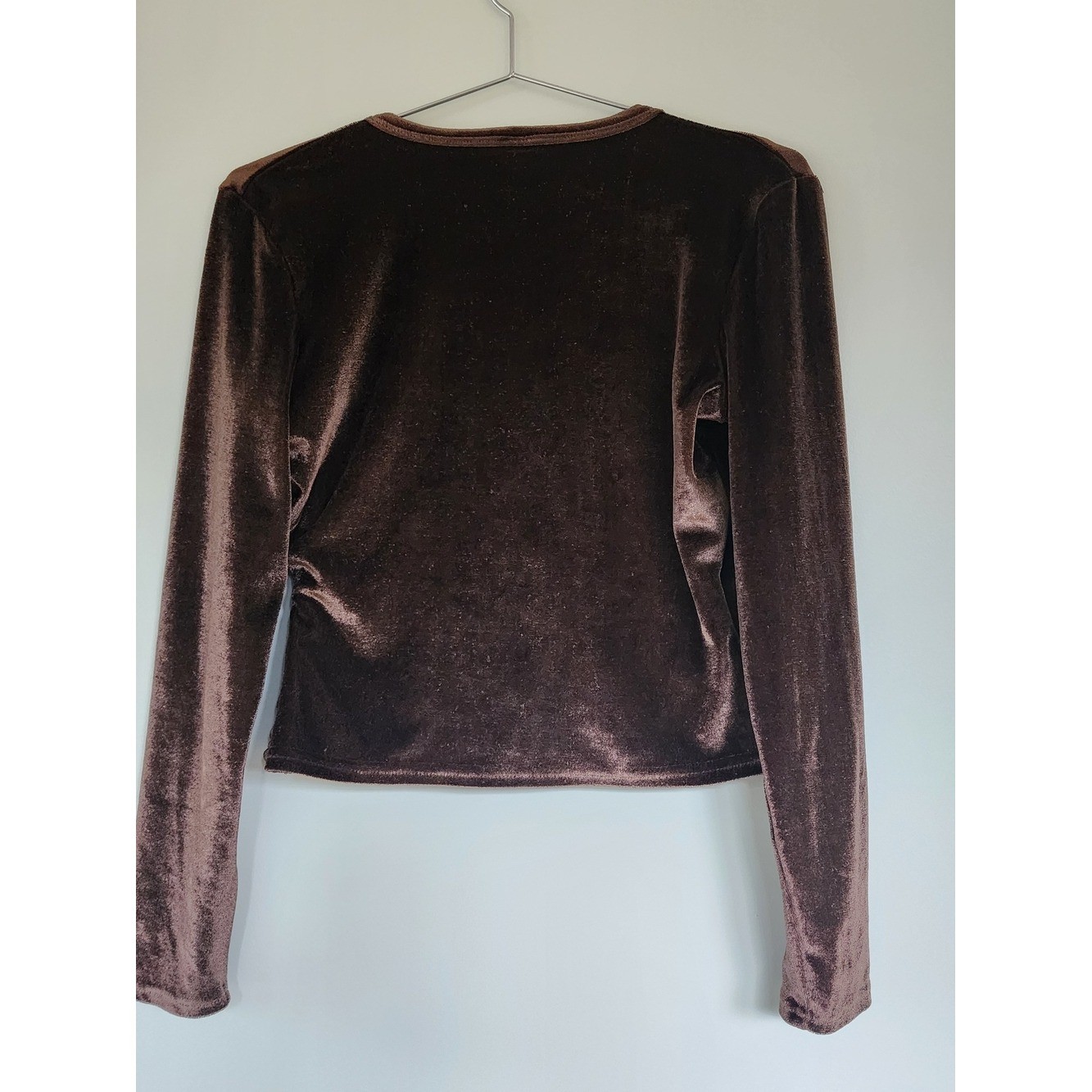 Vintage PASHU Long Sleeve Women Medium Brown Velvet Wrap Top Elegant Casual Luxe
