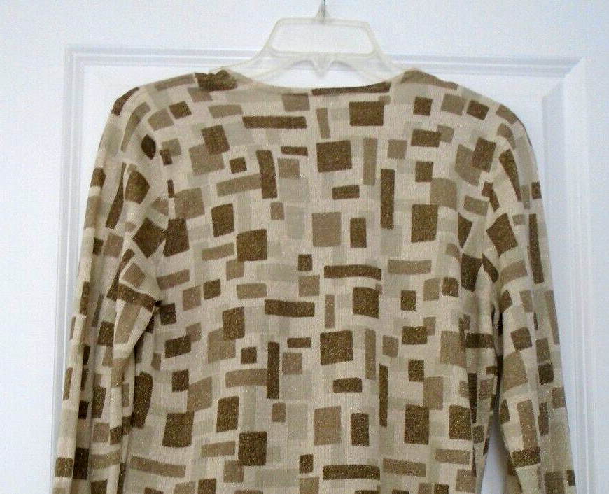 Emma James Brown Grey Silver Metallic Geometrical Shapes Crewneck Sweater Size M