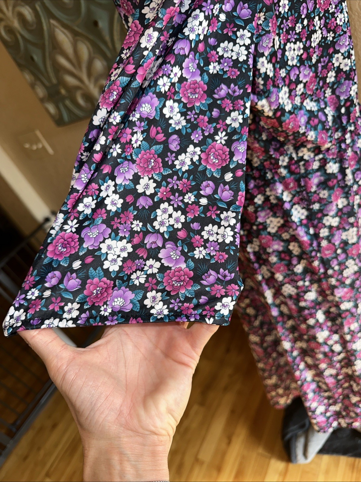 Vintage Sue Sherry Floral Prairie Maxi Dress Peter Pan Collar Pearl Buttons USA