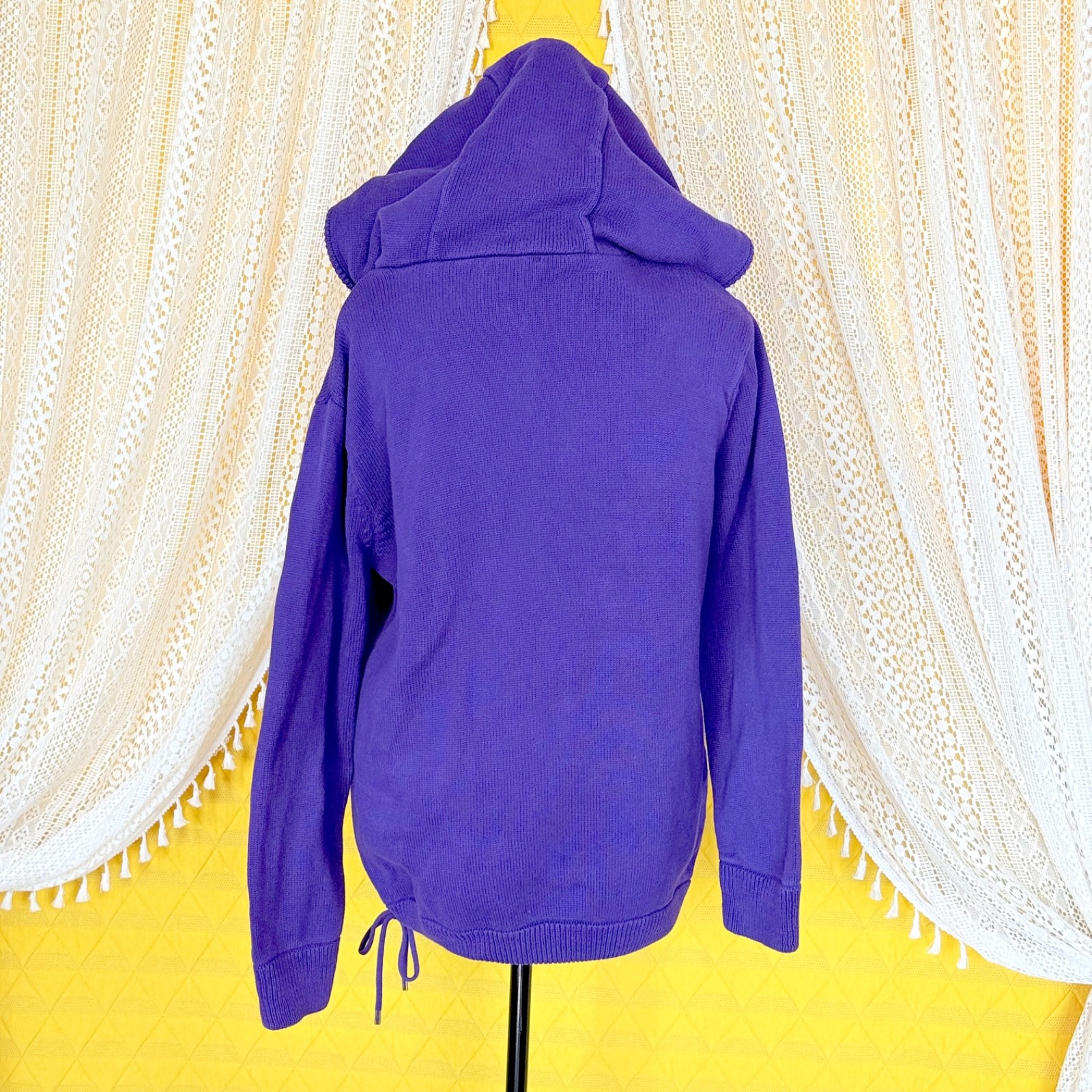 VTG Preppy Old Money LRL Ralph Lauren Hooded Knit Sweater Purple 100% Cotton XL