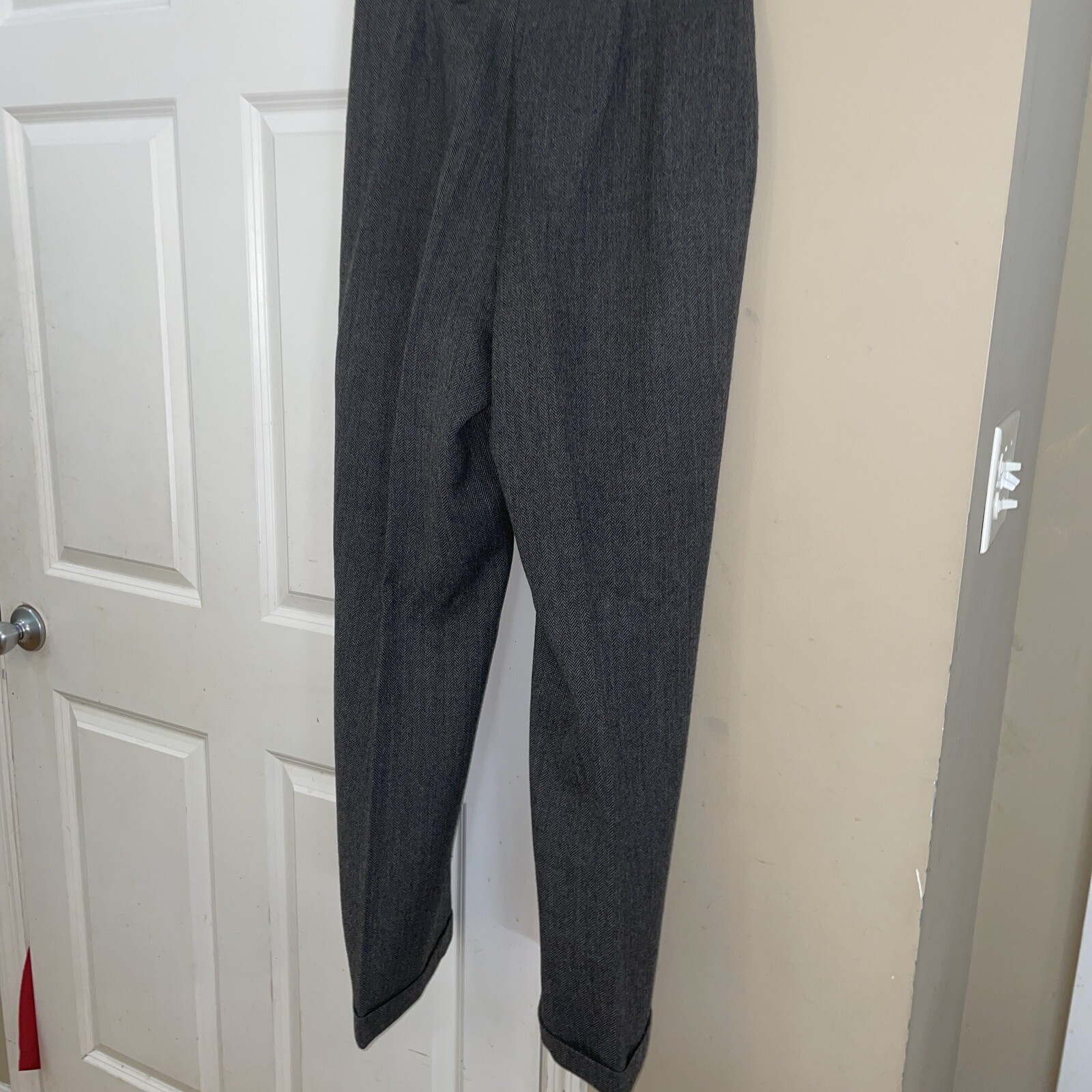Vtg 1980’s David N. Sz 12 Herringbone 100% Wool Trousers High Waist Vintage