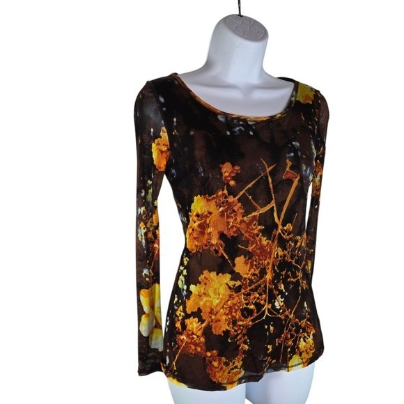 Vtg Y2k Vivienne Tam Micromesh Grunge Club Black Floral Shirt women’s xs