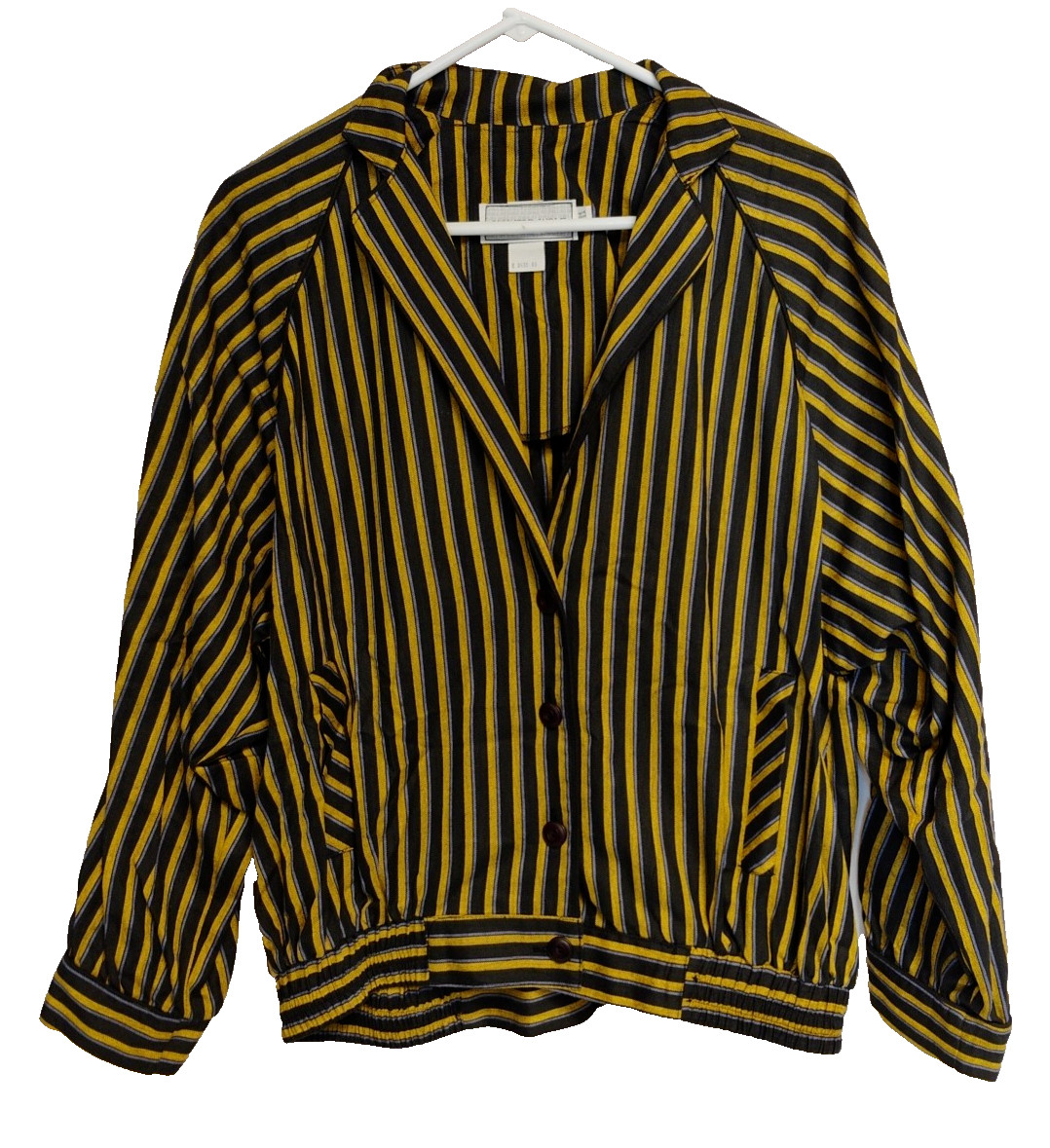 Vintage 80s 90s Howard Wolf Womens Sz 8 Black Yellow Blue Striped Blazer Jacket