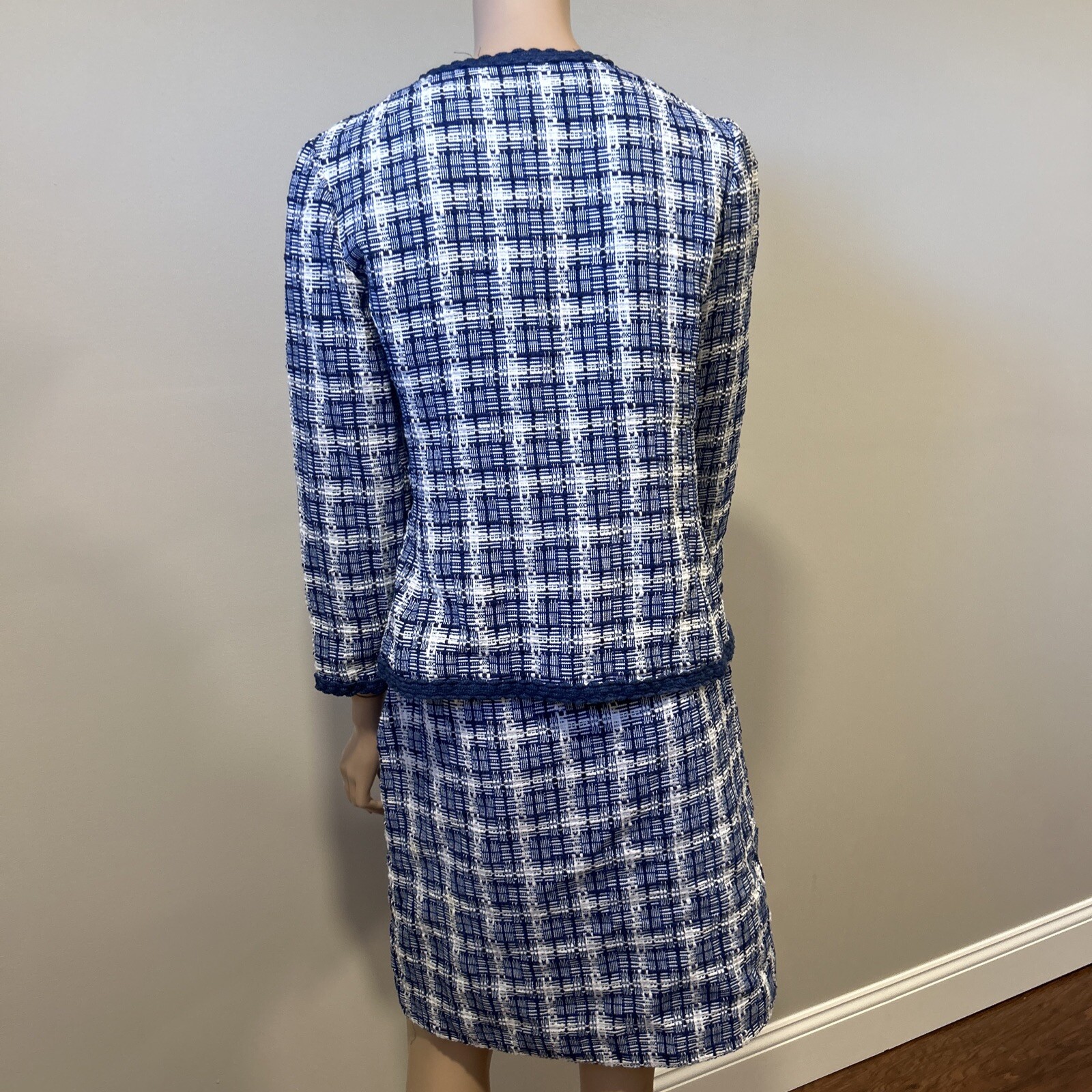 Weathervane Tailored By Handmacher Tweed Skirt Jacket Suit Vintage Blue White