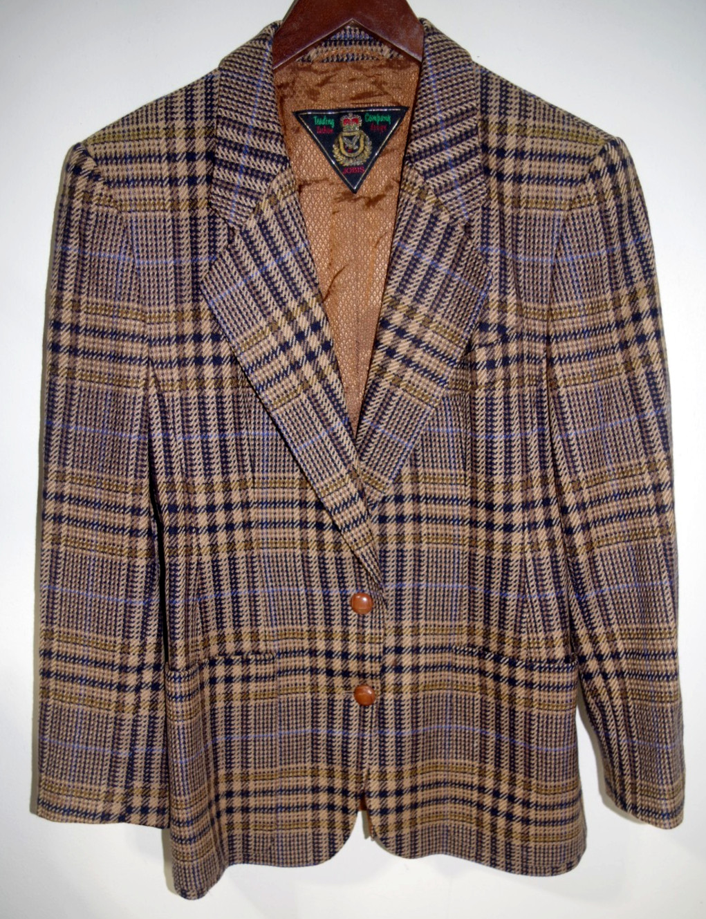 S1 Vintage Jobis Trading Company Wool Brown Plaid Blazer Jacket 38 -8 W. Germany