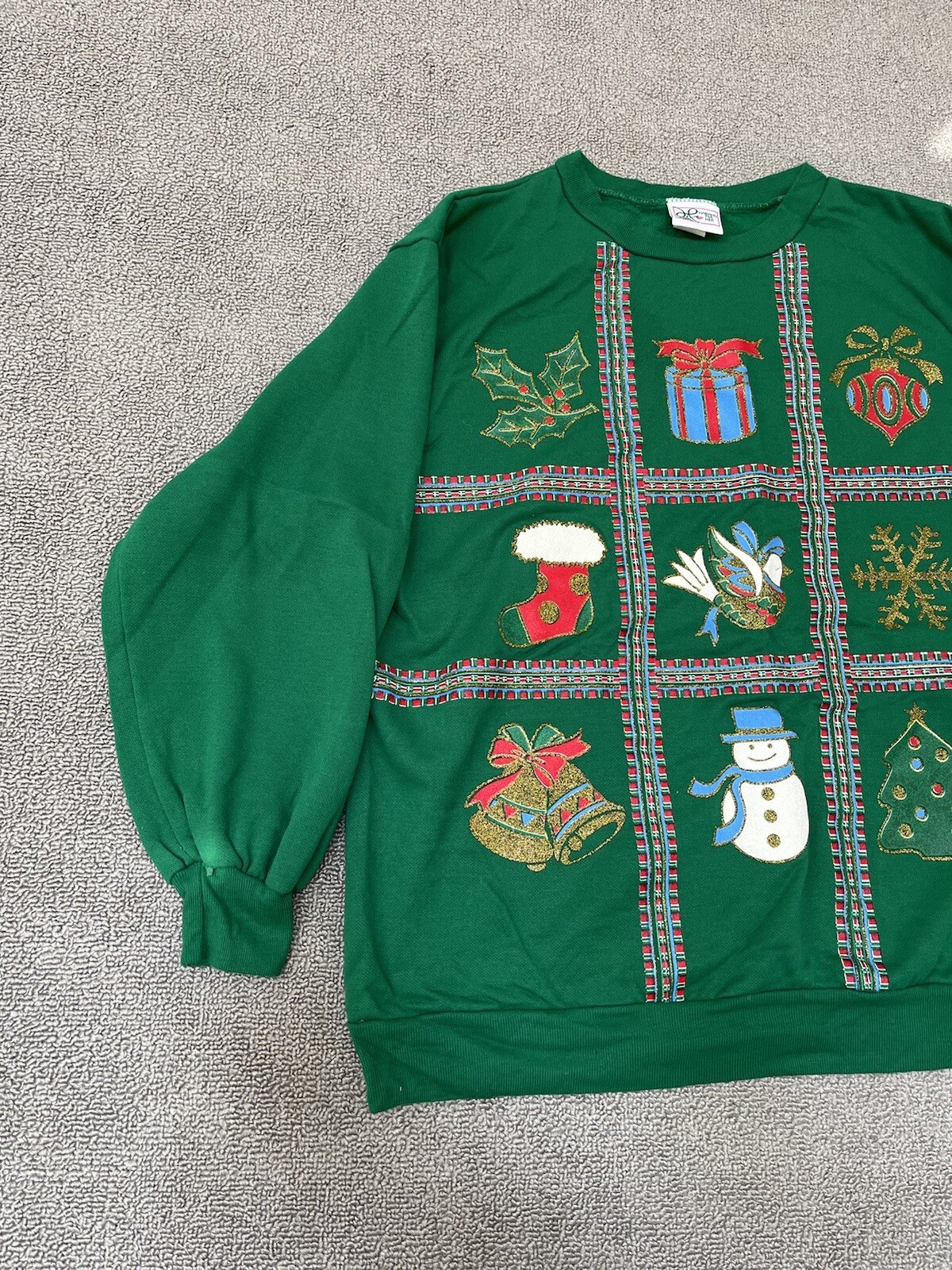 Vintage Haband For Her Christmas Snowman Green Sweatshirt Crew Neck Size M