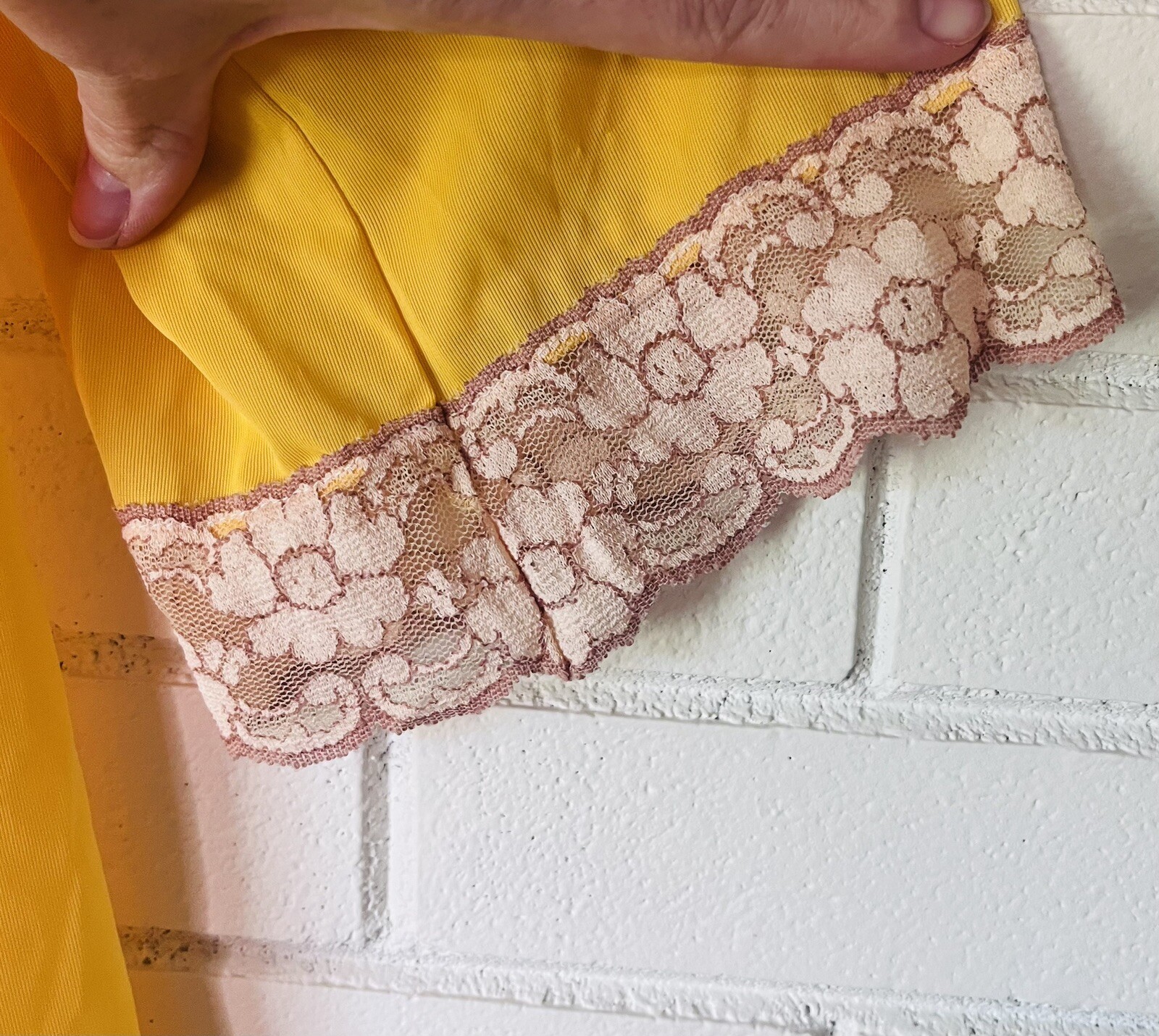 VTG Gayle Lingerie MCM Mustard Yellow Pajama Set Lace 100% Nylon