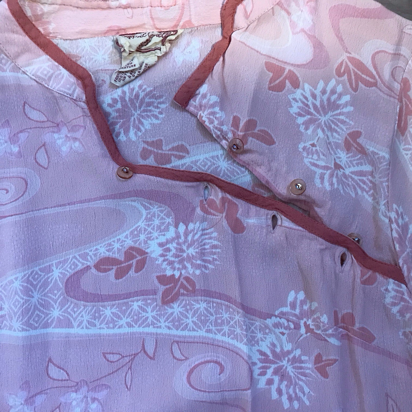 April Cornell Vintage Asian Inspired Pink Dress Size S 90s Garden Party Romantic