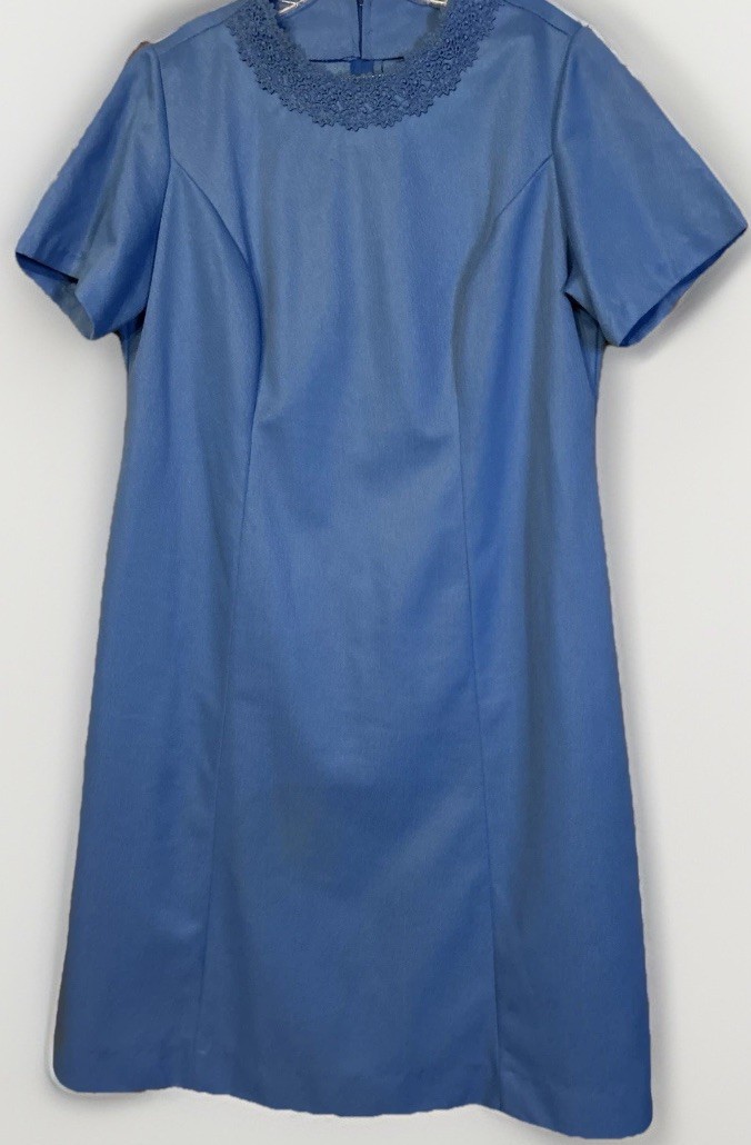 Vintage 1960s Womens 8 Blue Mod Shift Dress Lace Collar A Line Retro Mad Men