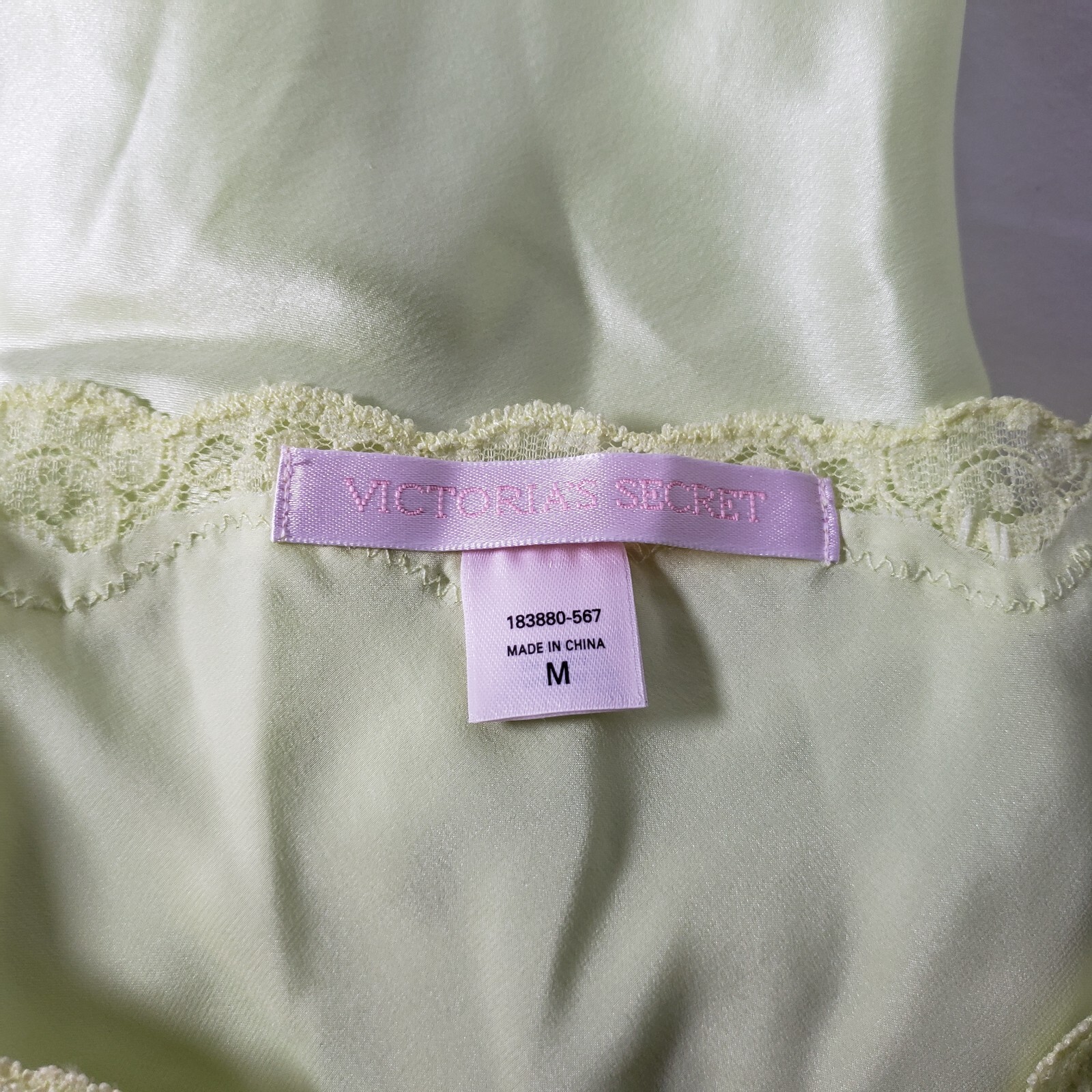 Victoria’s Secret Silk Satin Nightgown Slip Medium Pale Green Embroidered Floral