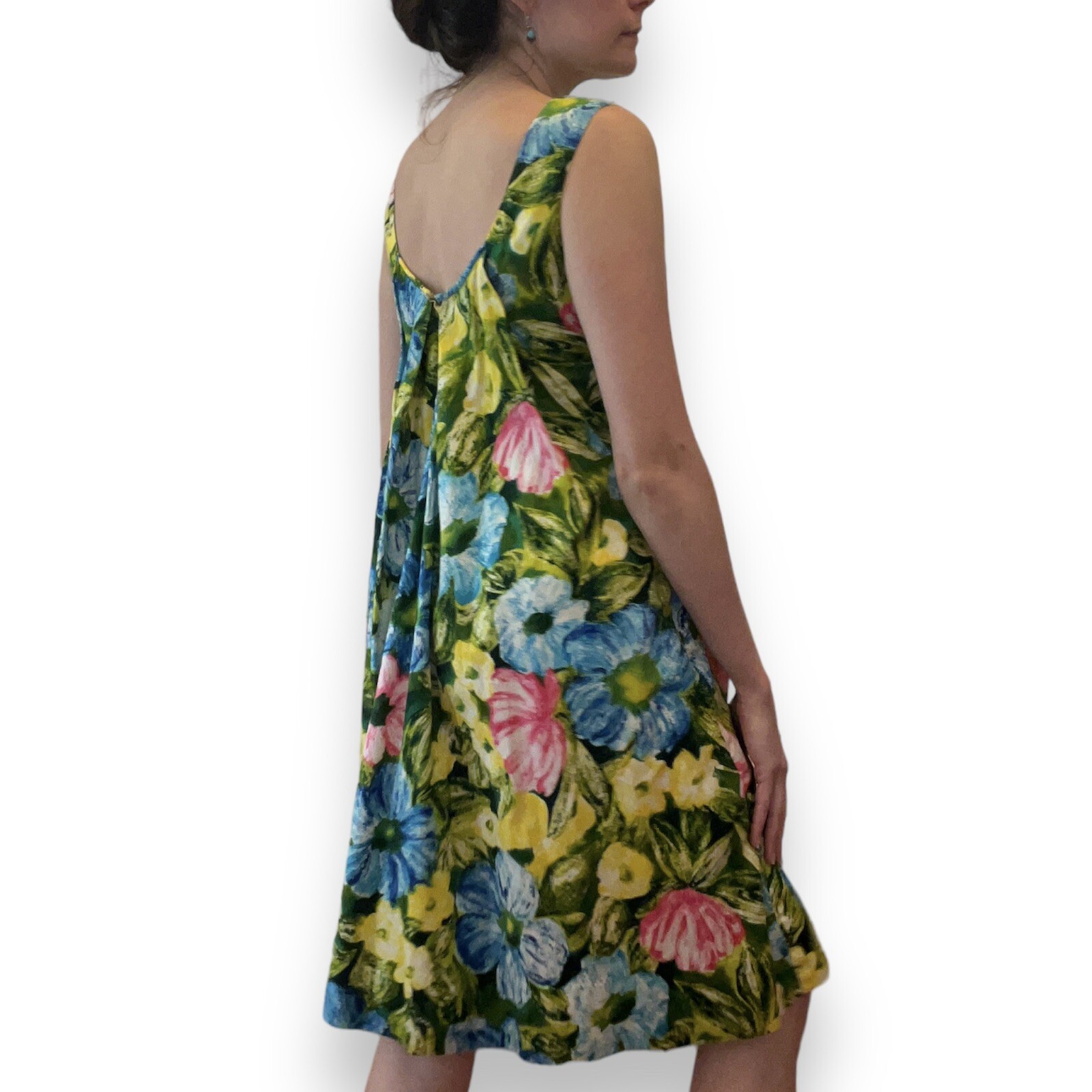 1950s Hawaiian Floral Print Short Dress Kiyomi Hawaii 1960s Caped Cotton