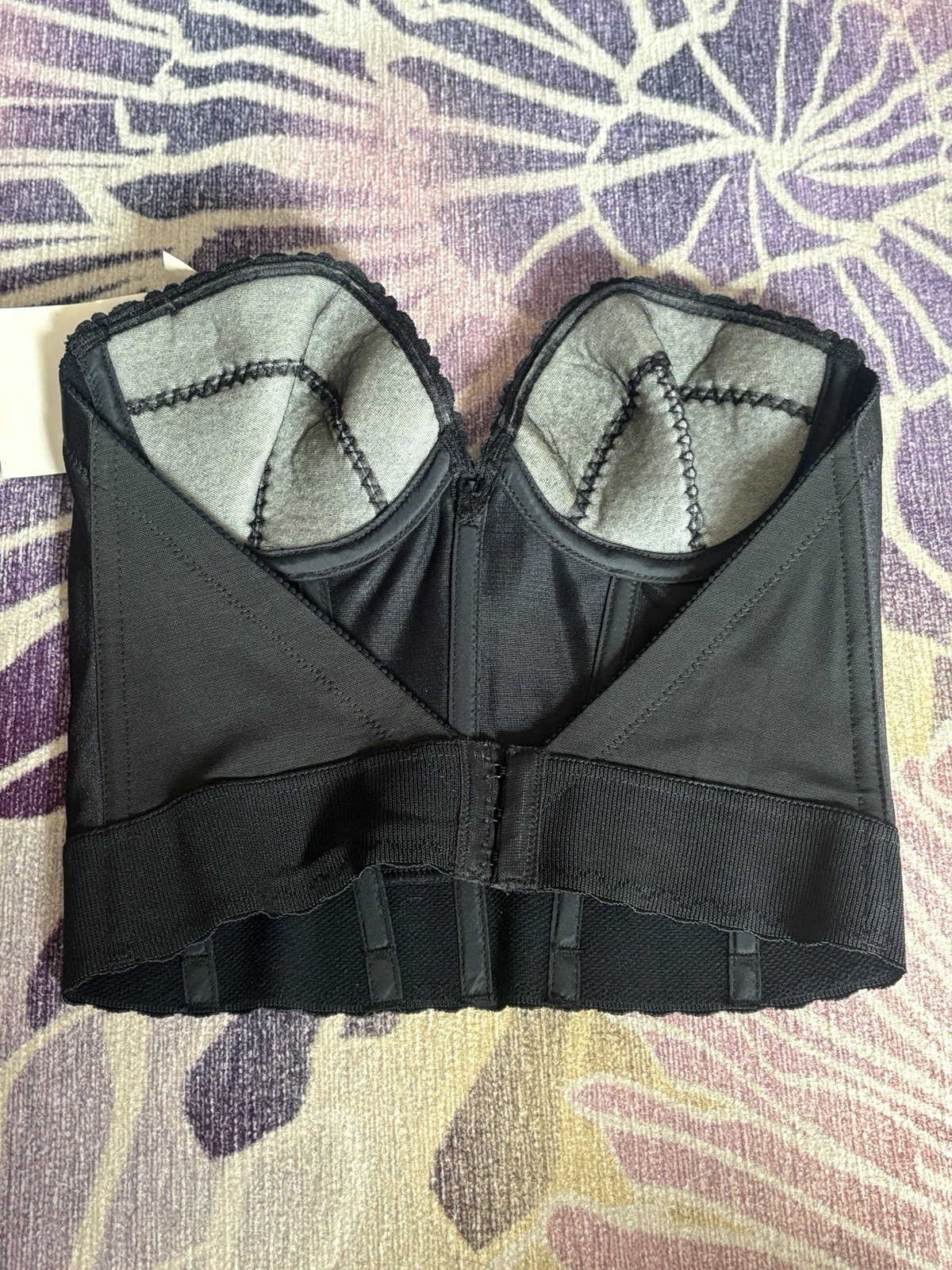 Carnival Black Long Line Bra Strapless 34B #203 Low Back VINTAGE NOS