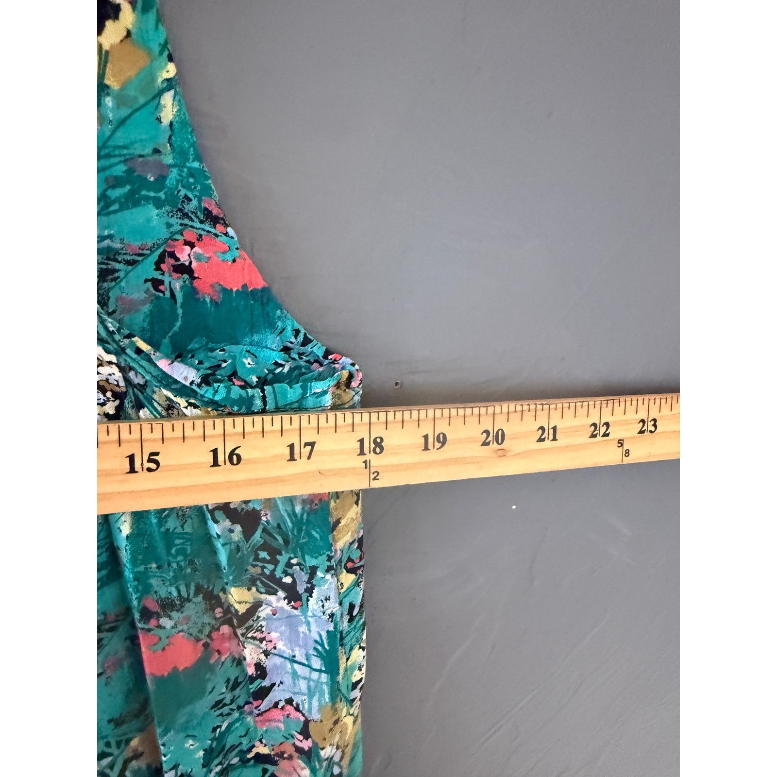 Michelle Stuart Vintage Floral Rayon Midi Dress Teal Multi Strappy Back 9/10