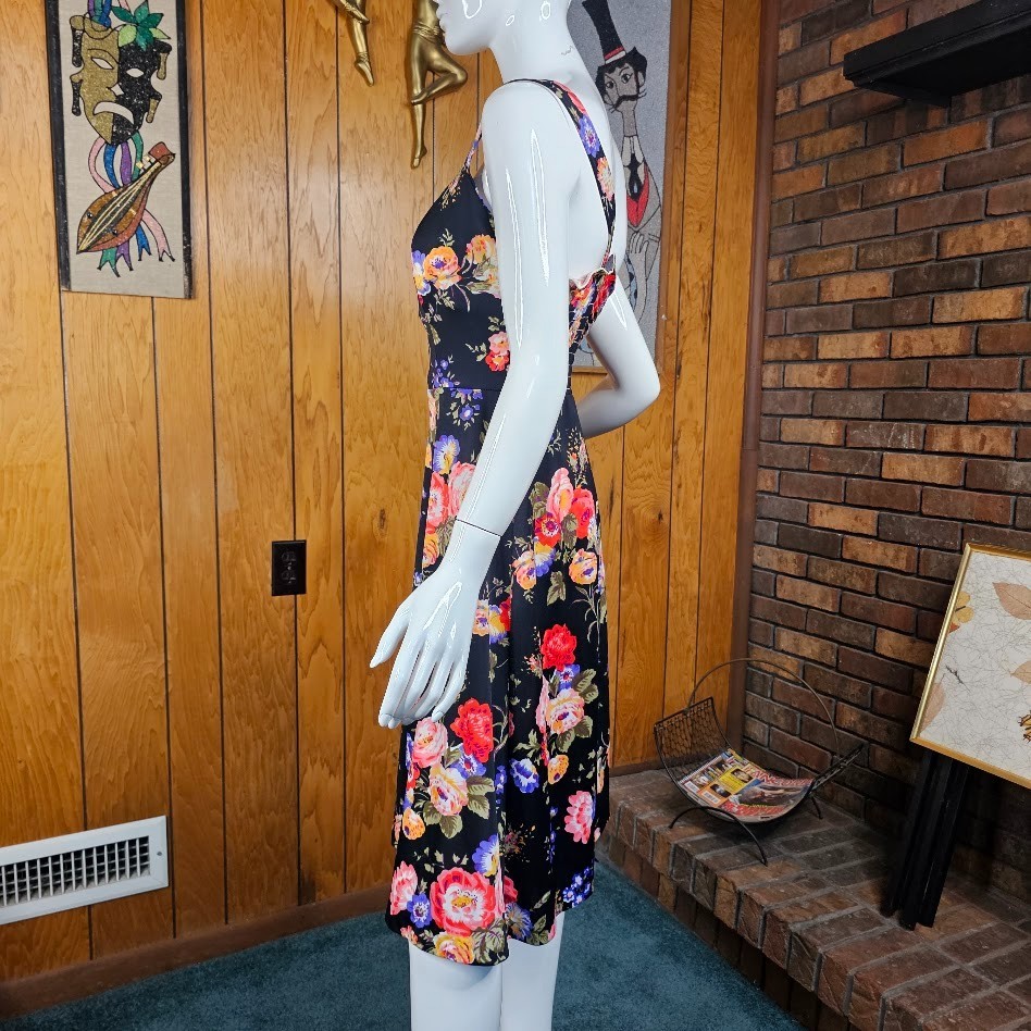 Vintage 70s Sweetheart Volup Smocked Bra Vivid Floral Bloom Sundress Dress L/XL