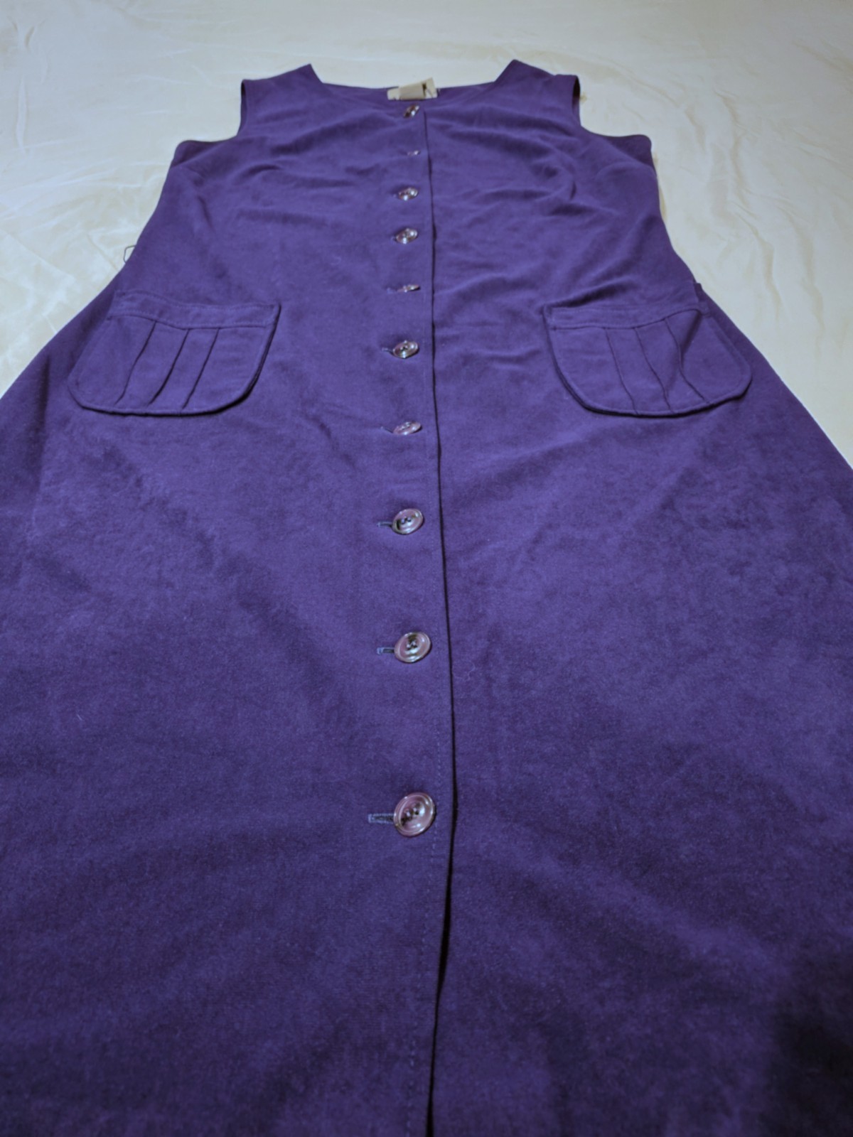VTG 1970s Jo Hardin Navy Blue Suede A-Line Midi Dress Button Front Pockets Sz 16