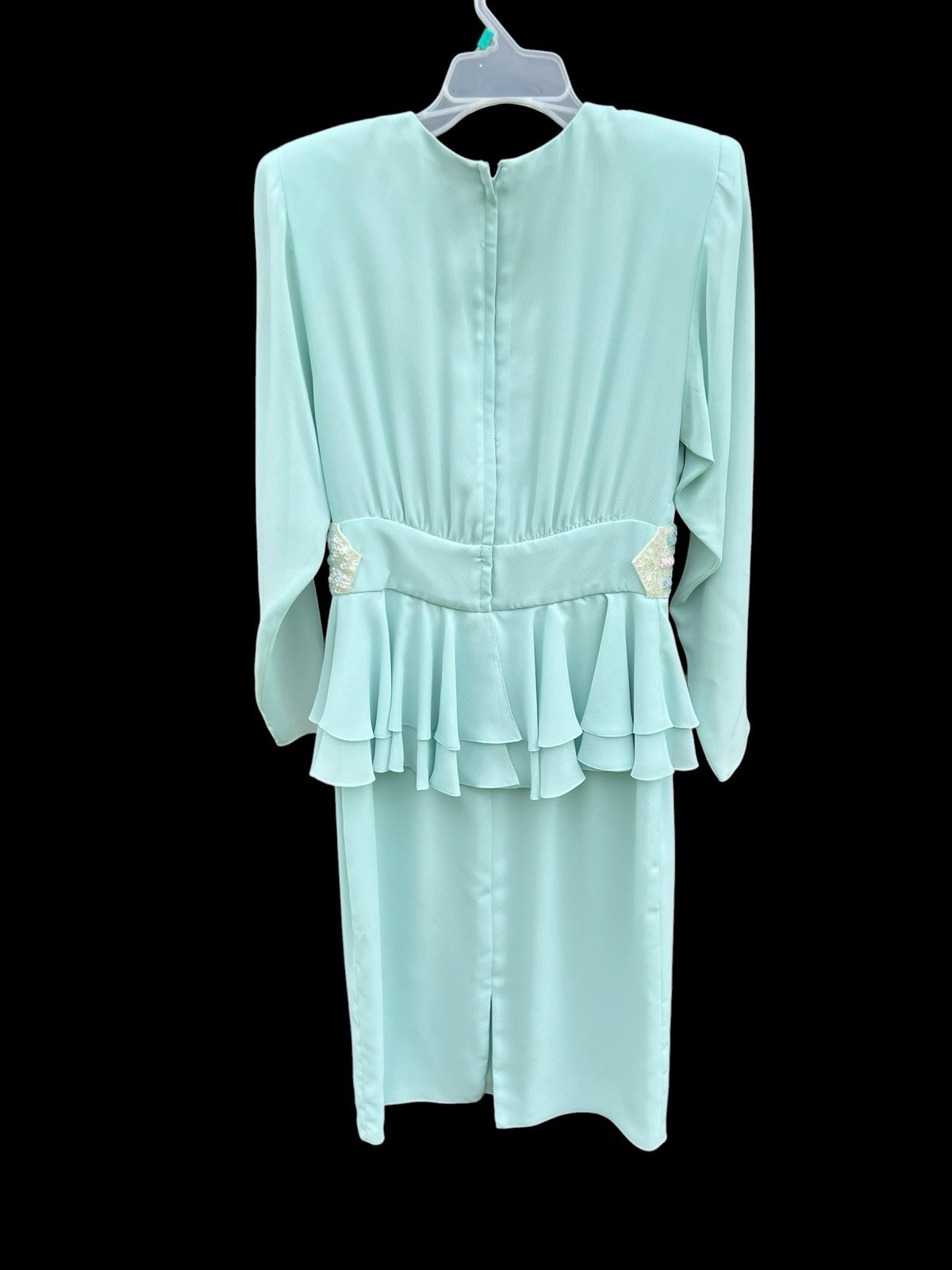 Vintage Mint/Seafoam Formal Chiffon Embroidery Beaded Dress Size 10 no Tags