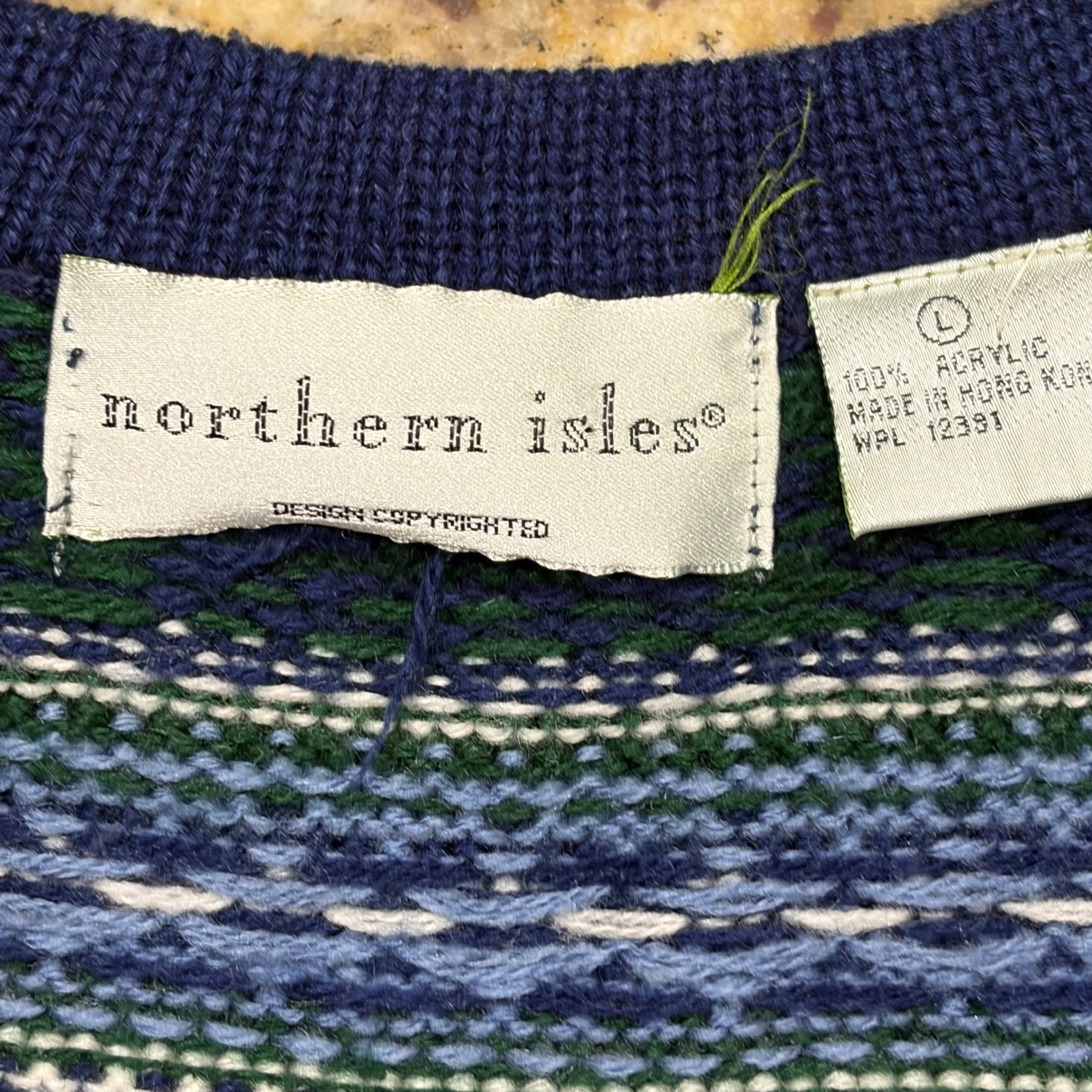 Northern Isles Vintage Fair Isle Sweater Vest Navy Blue Heart Tree Knit Large
