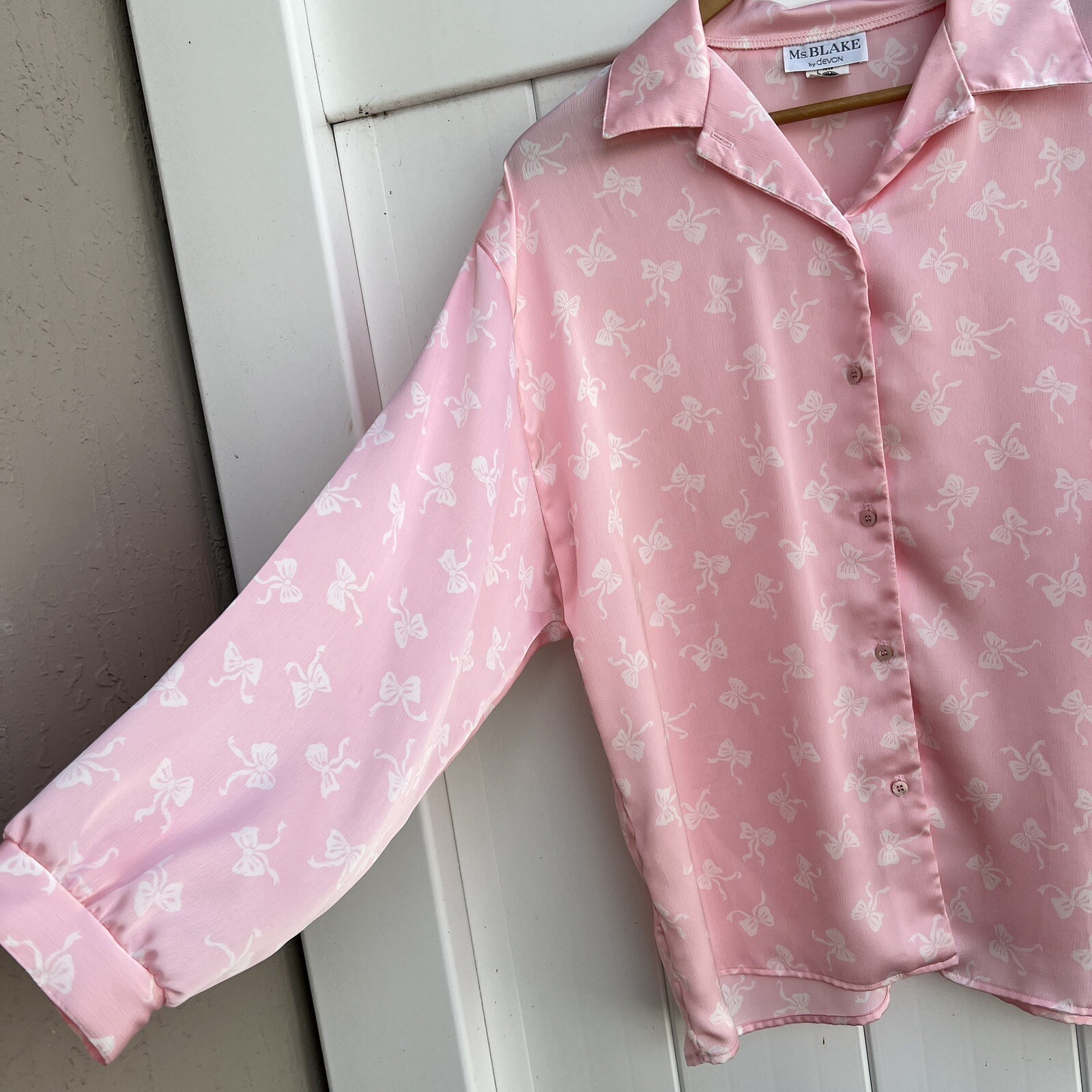 Ms. Blake Devon Vtg Blouse Long Sleeve Button Shirt Pink Bow Union 20W Coquette