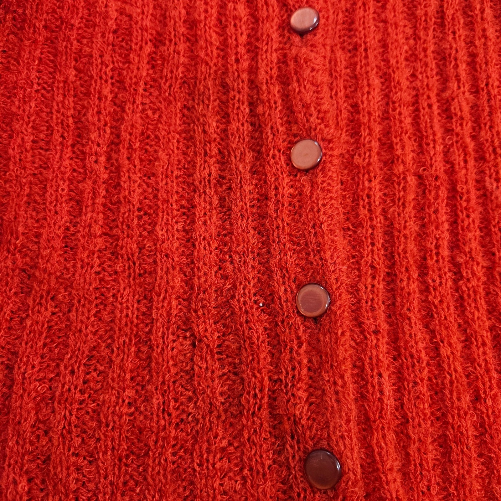 Vintage 50s Designer’s Original Red Mohair Wool Knit Button Cardigan Sweater