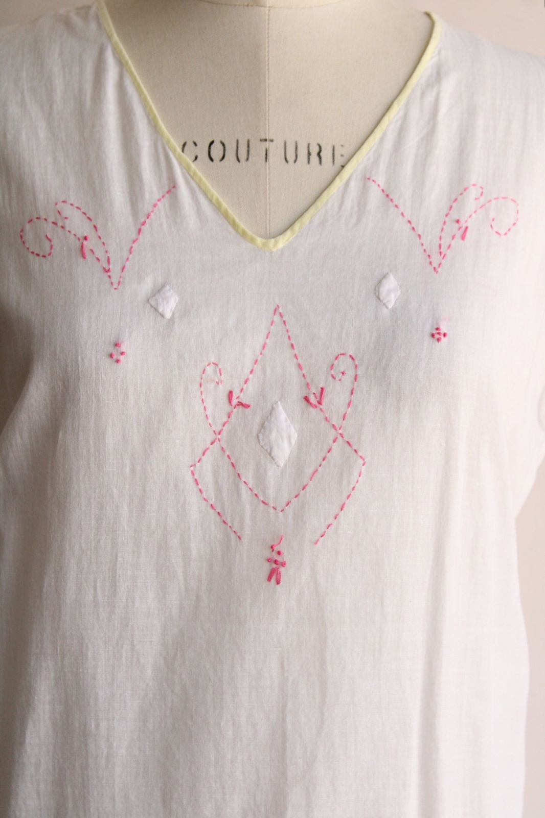 Vintage 1910s 1920s Nightgown, Volup Size Antique White Cotton Embroidered