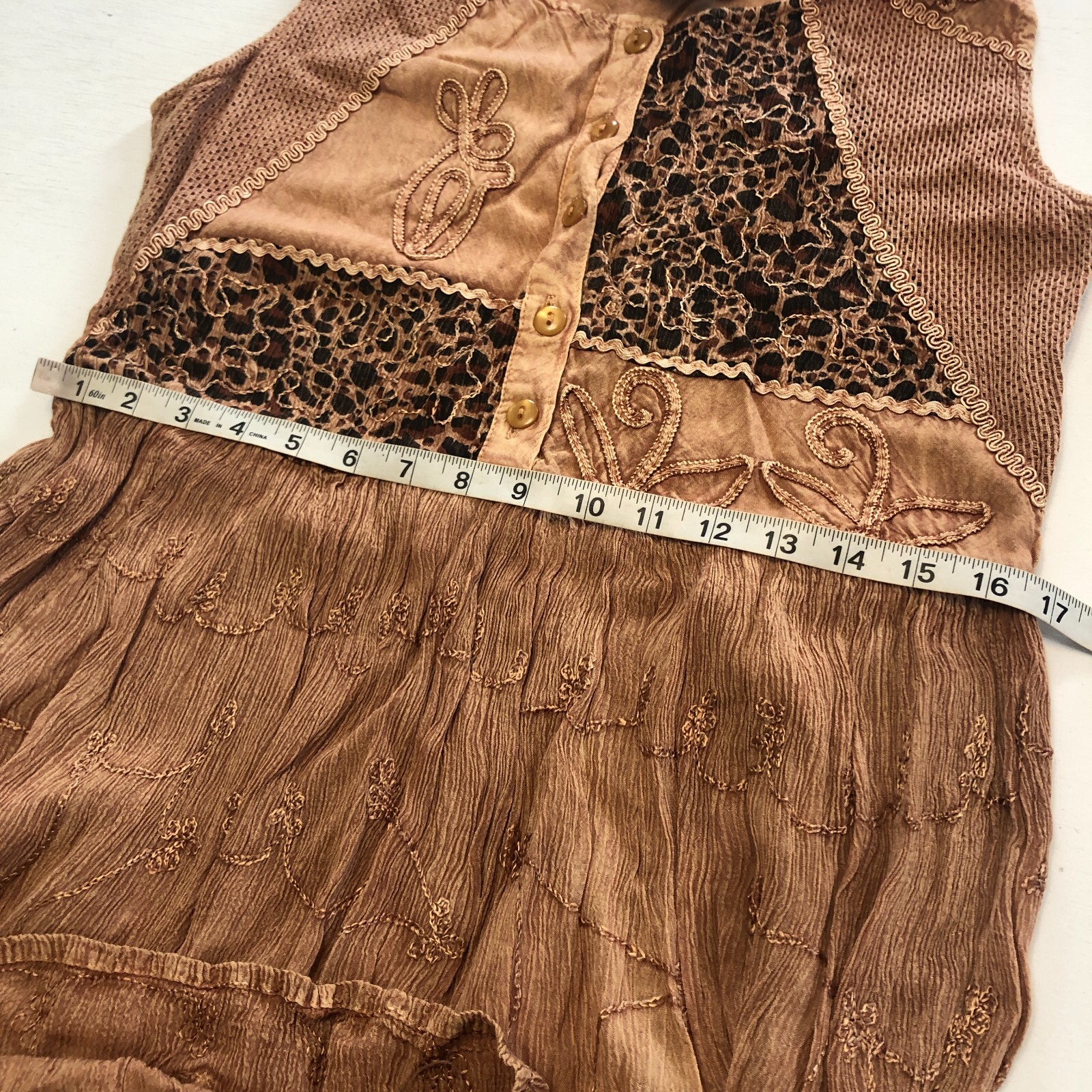 VTG 80s M.P.H. Funky Boho Hippie Embroidered Casual Midi Dress Sz M