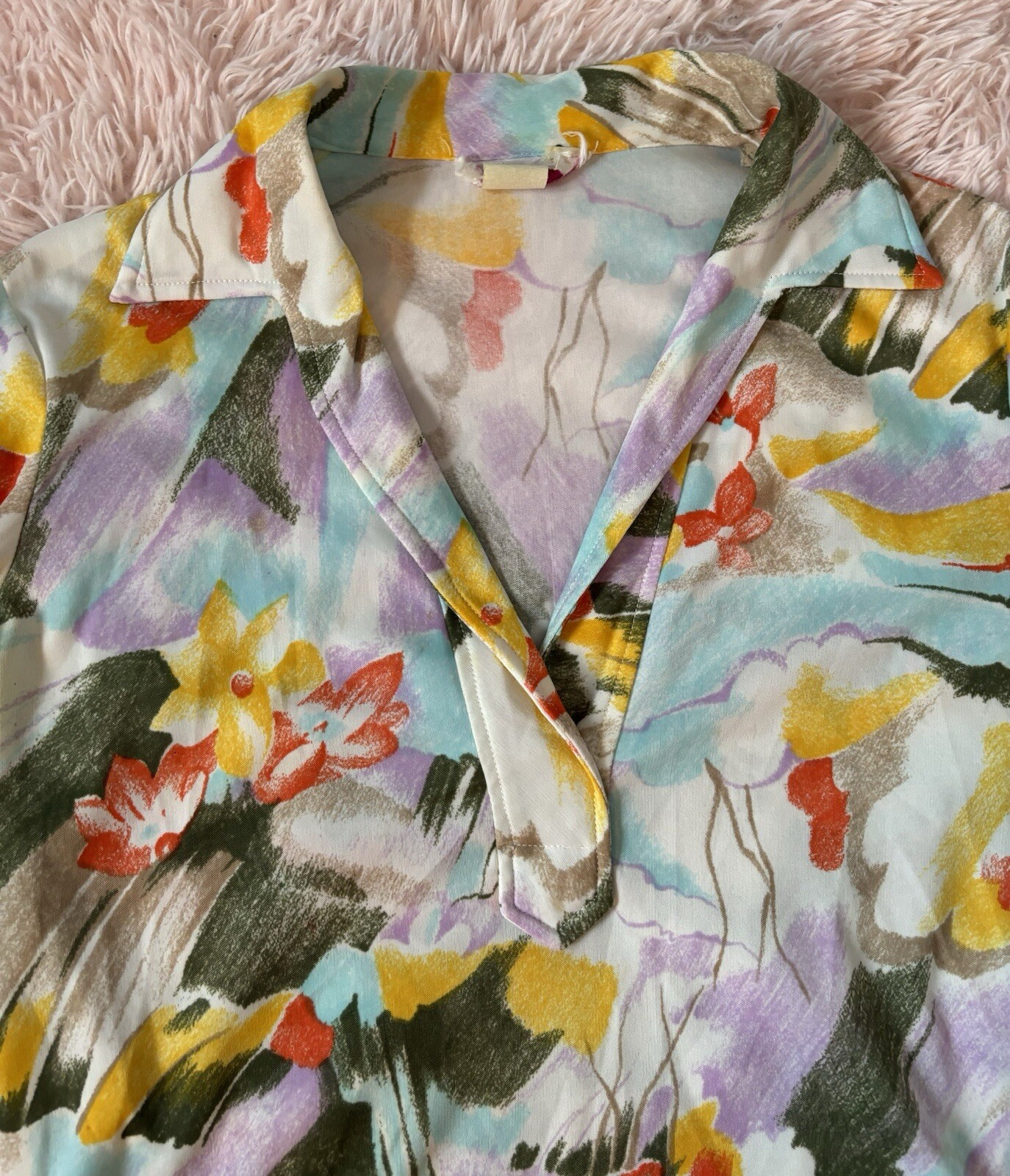 Vintage 70s Aladdin Groovy Top Beautiful Art Lily Pad Color Splash •M Retro Core