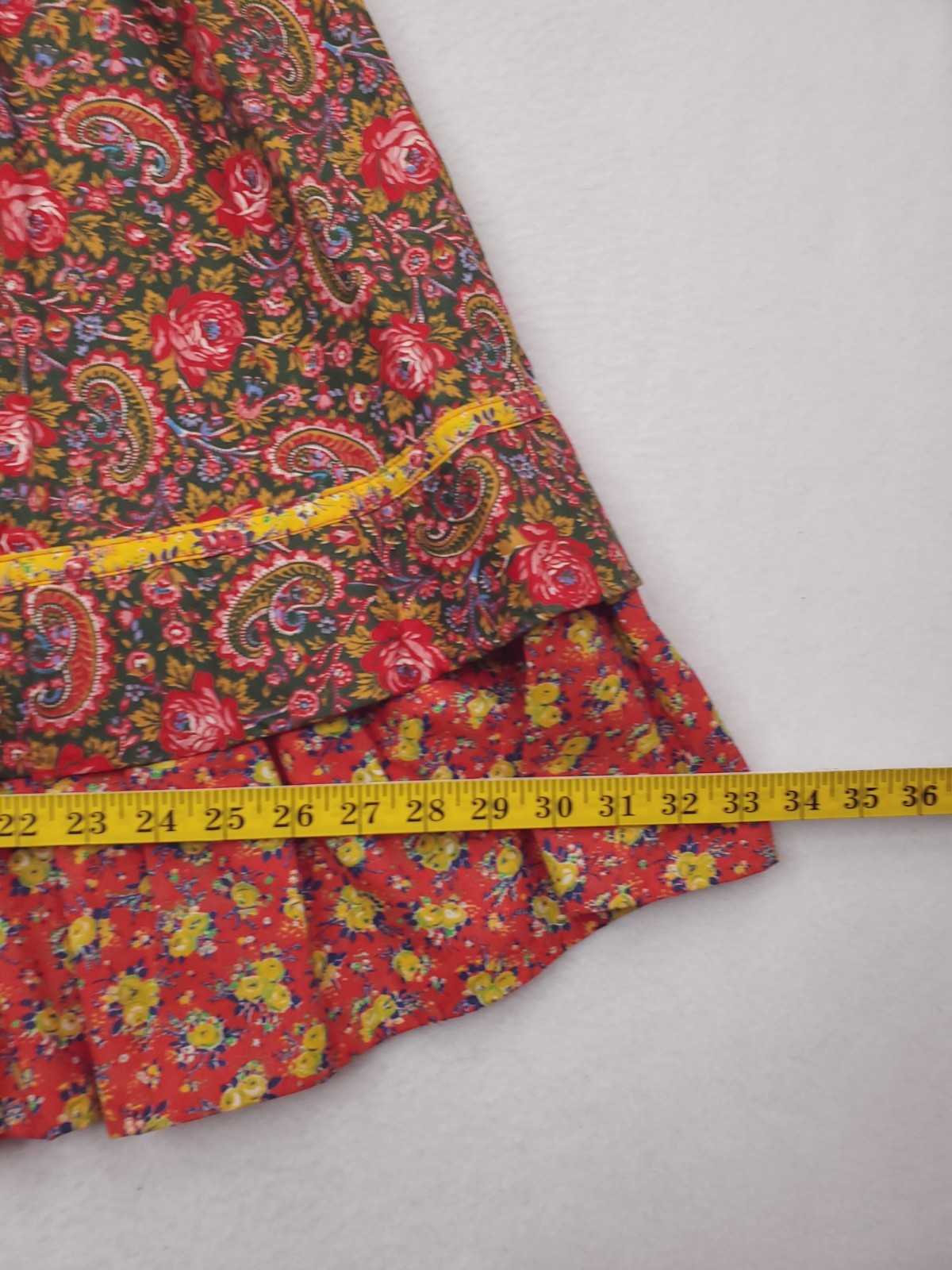 Vintage Jody T Prairie Dress Womens 9 Red Yellow Floral Patchwork Calico 70s