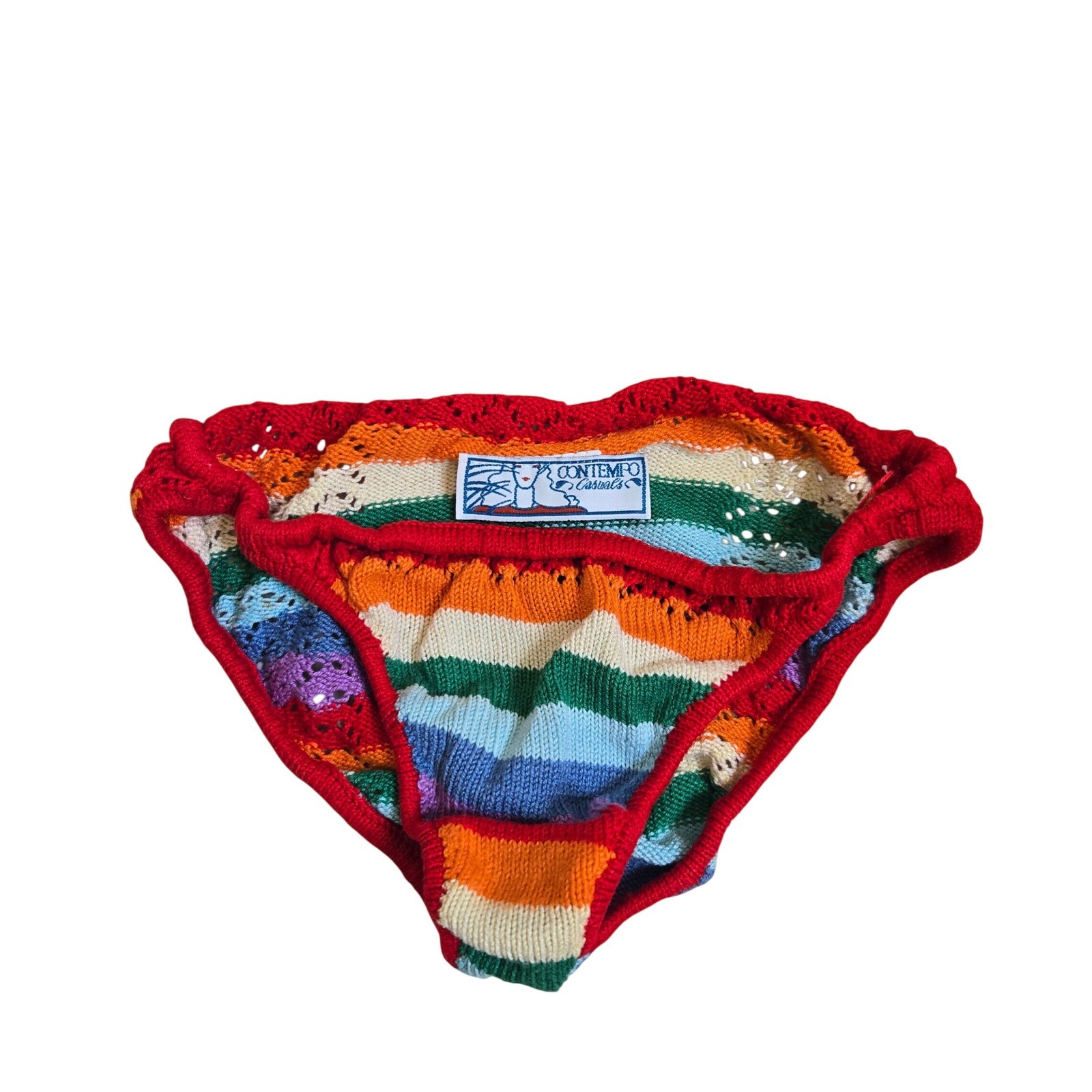 Vtg Contempo Casuals Small Crochet Knit Bikini Bottom Womens Rainbow Colorful
