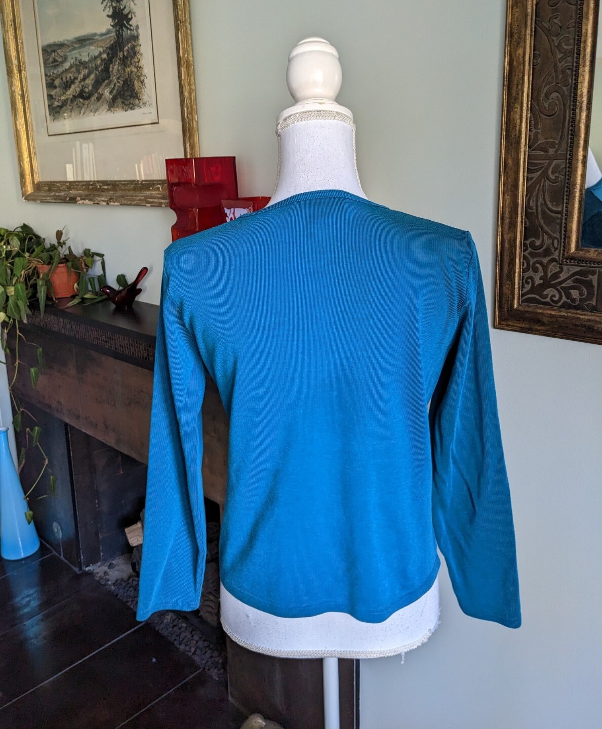 Vintage 90s/Y2K Jones Wear Sport Teal V-Neck Cropped Top Women’s Medium