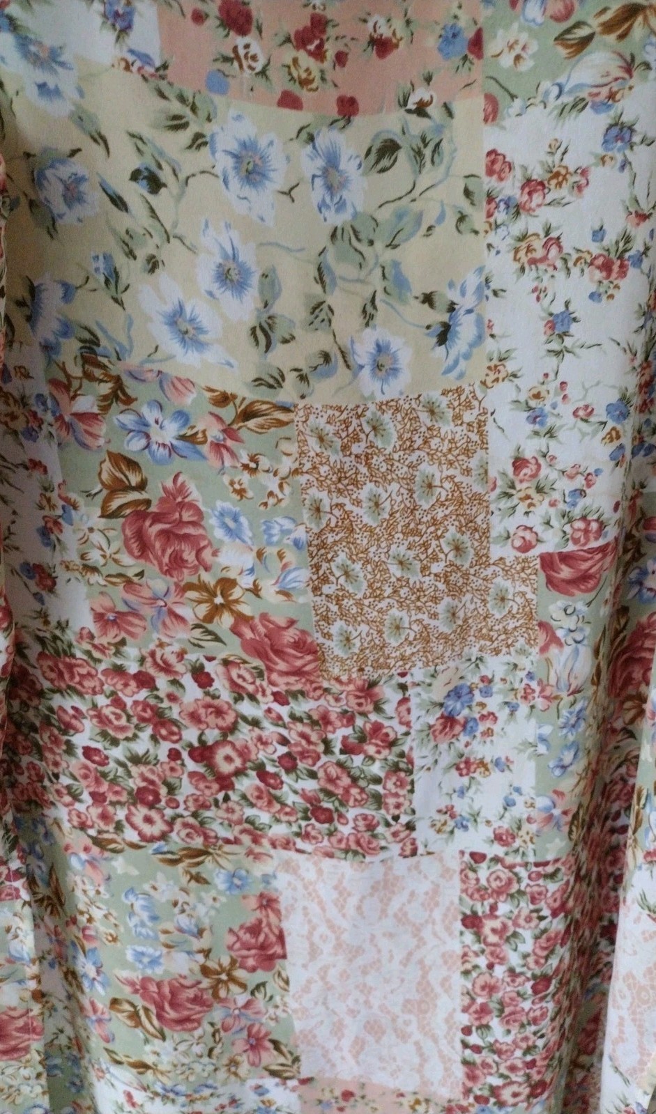 Vintage 90s Bonjour Sheer Patchwork Print Vest Blouse Side Slit Buttons See Meas