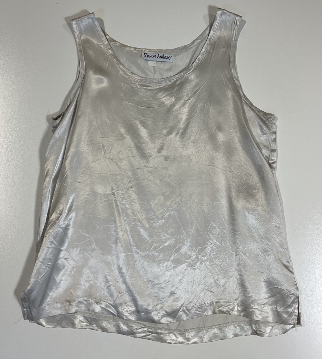 Vintage Sharon Anthony Acetate Cami Sz L Going Out Silver Made In USA 90s