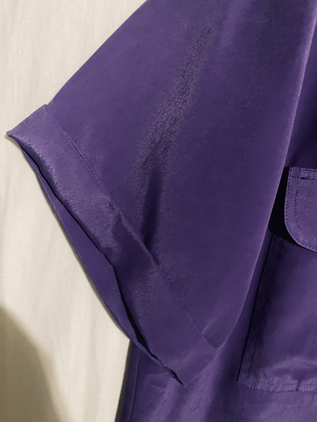 Womens VTG Satiny Blouse Size 12 Lindsey Blake Purple Button Up Short Sleeves