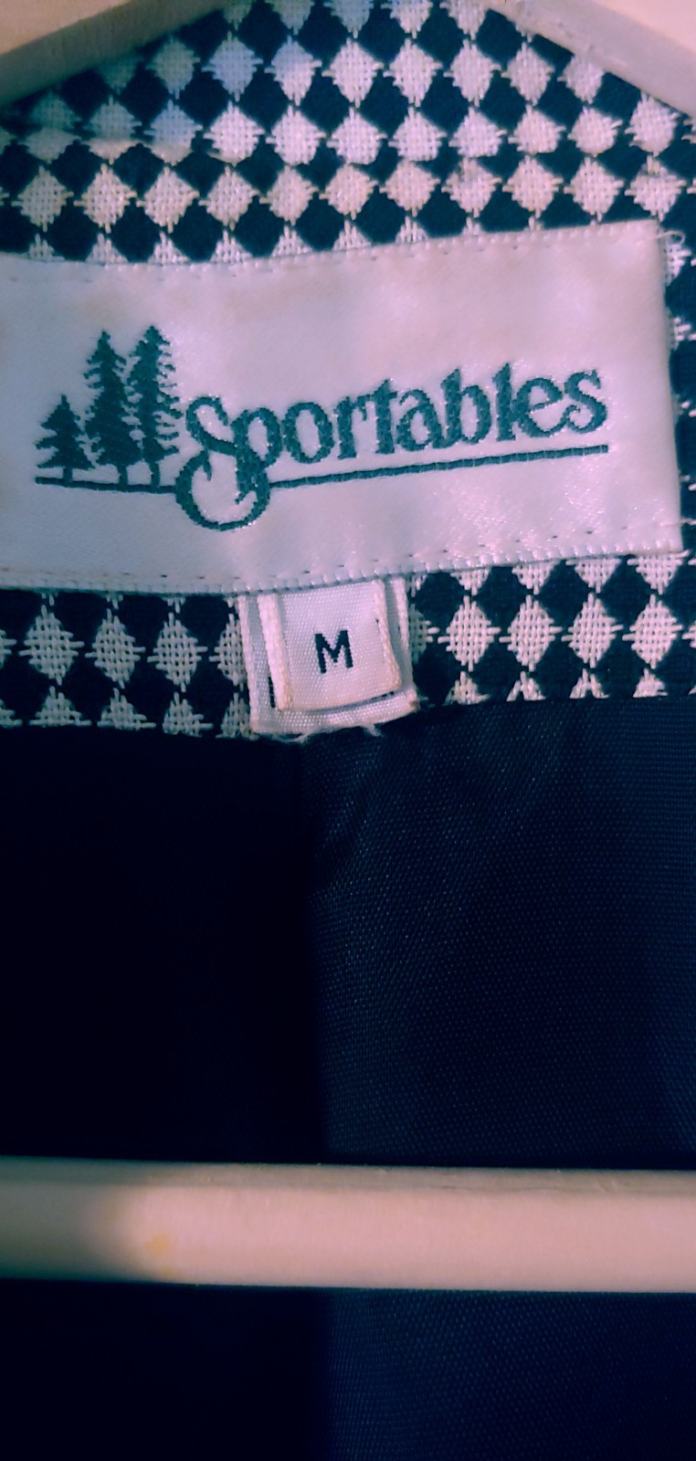 1990s Sportables Women’s M Black/White Diamond Pattern Blazer Jacket/Rhinestones