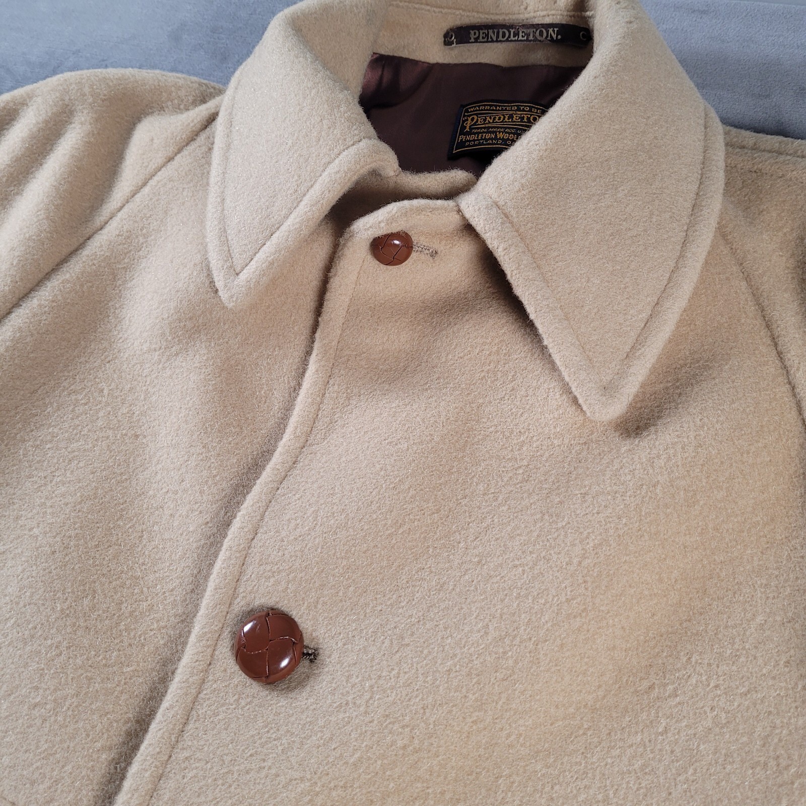 Vintage Pendleton Womens Virgin Wool Tan Peacoat Double Breasted Long Large