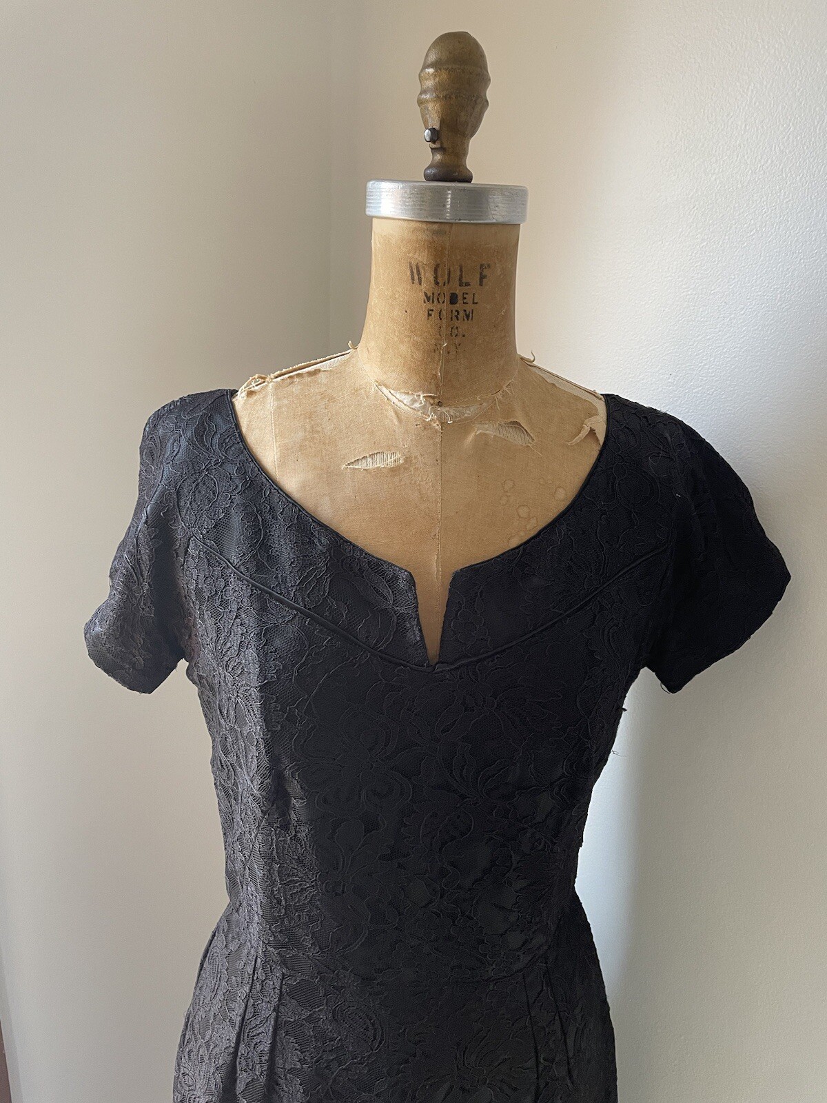 Vintage 1950’s Black Lace Cocktail Dress LBD Party Mid Century S
