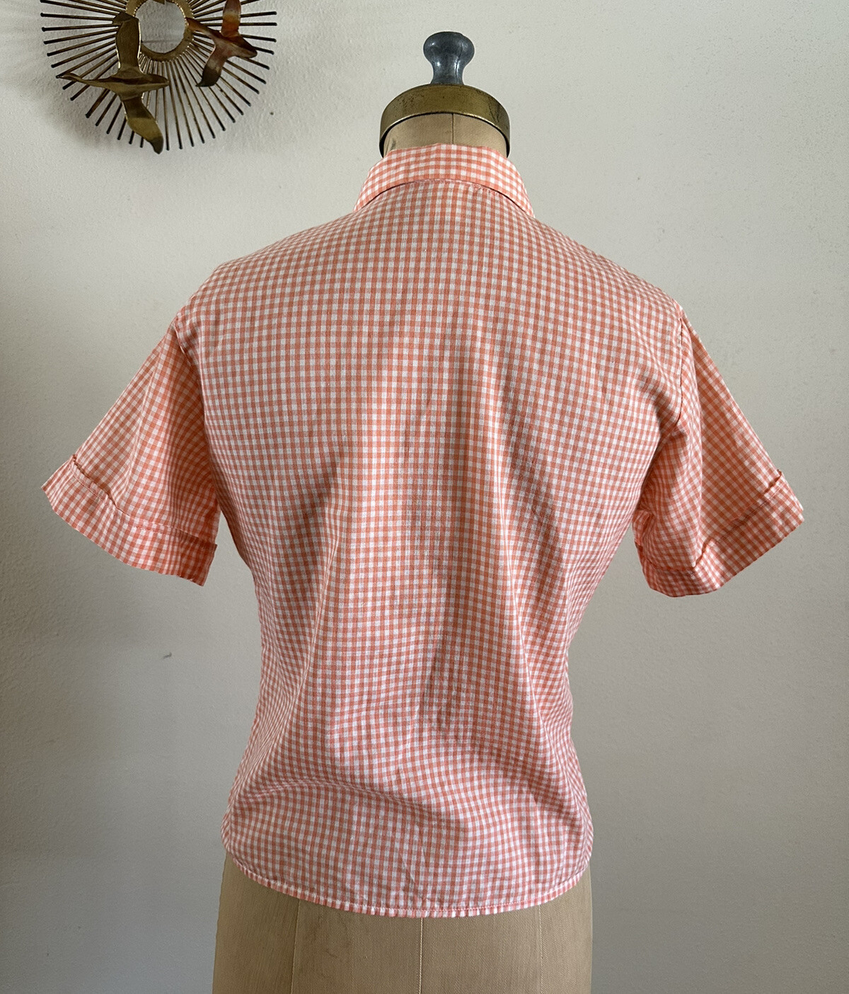 1950s Stoneswear Peach Gingham Cotton Blouse Top Shirt Western Workwear Farm VTG