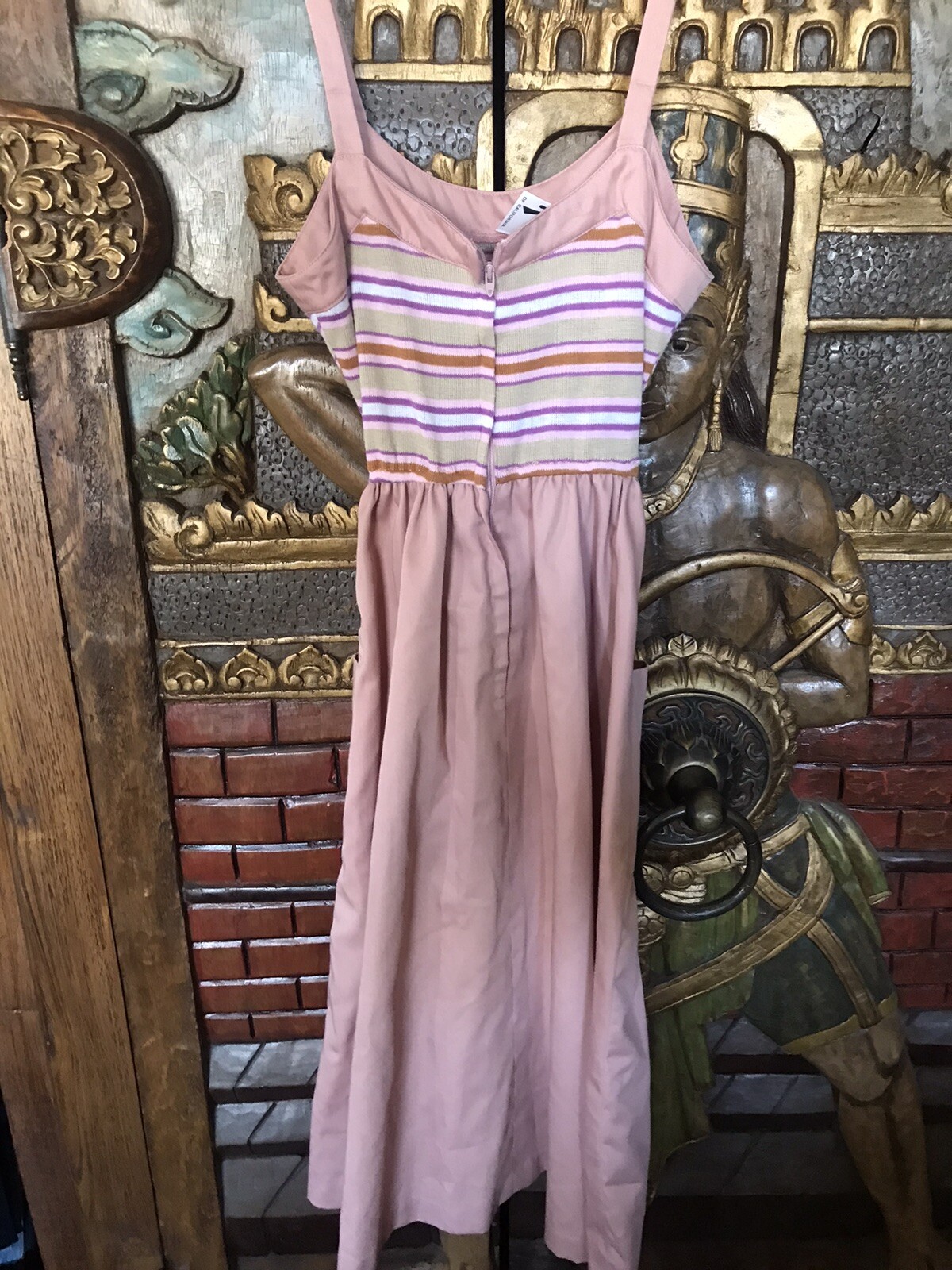 VTG 70s Jody T of Cali two piece mauve pink crop vest and striped belted dress