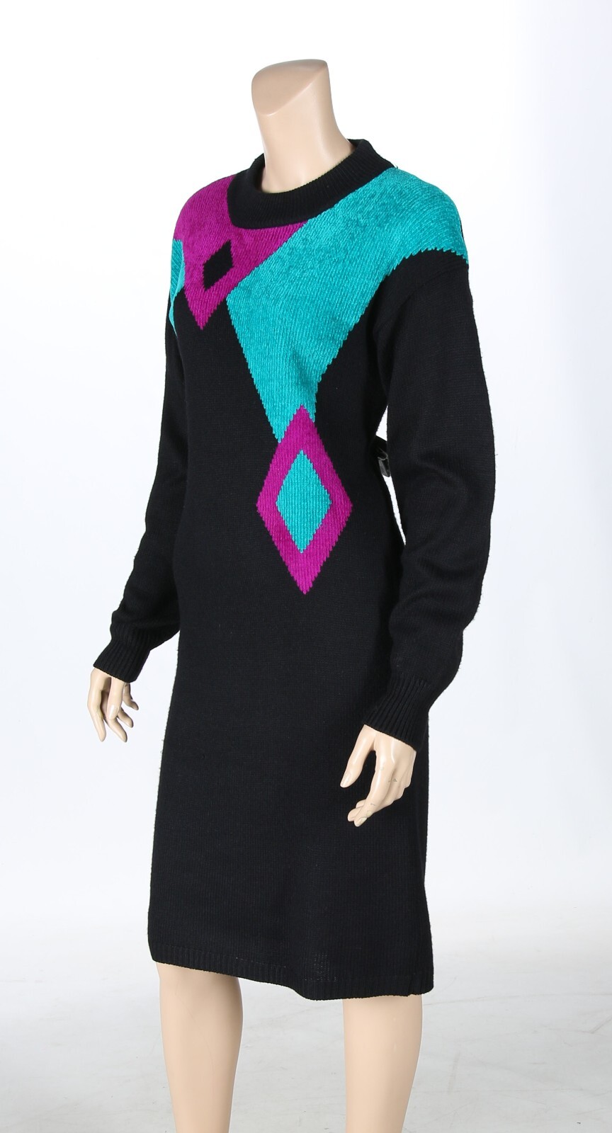 Yarnworks Vintage 80s 90s Multi-Color Geo Funky Print Sweater Dress sz M