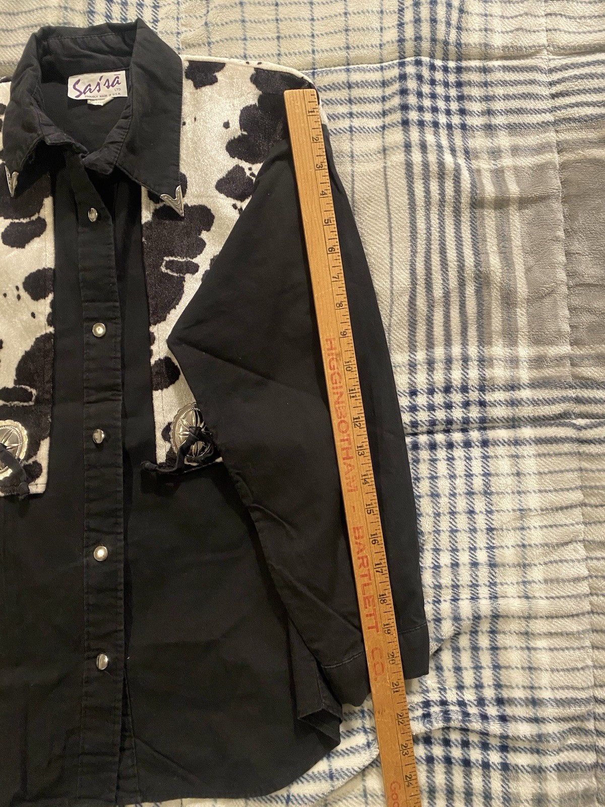 Vintage Sas’sa Womens Western Button Up Shirt Cowhide & Black Rodeo Size Medium