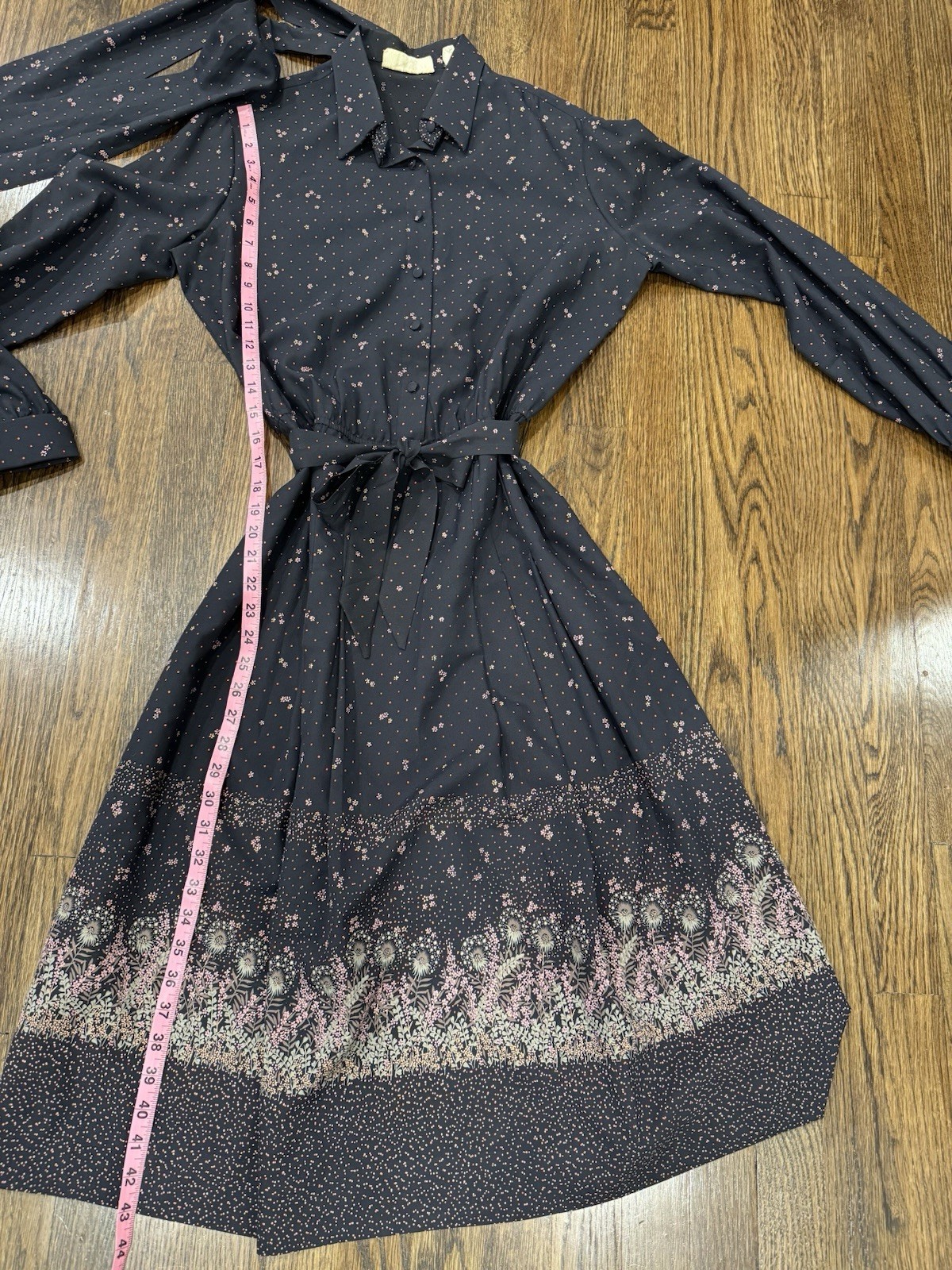 Vintage LANVIN Micro Floral Sheath Shirt Dress Size 14