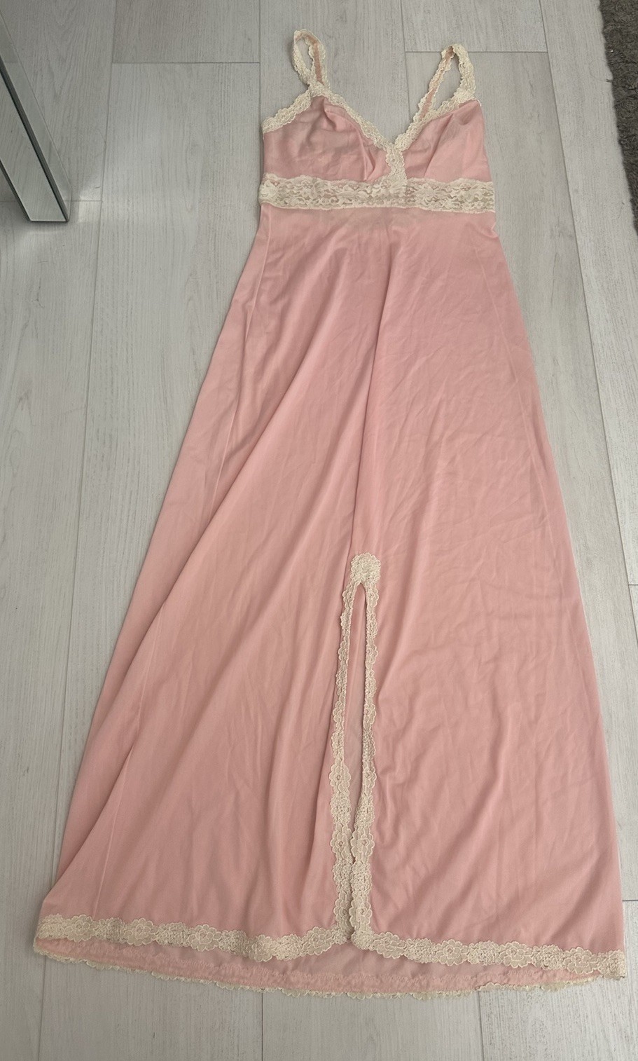 Vintage Glydons of Hollywood Camisole Long Nightgown Lingerie Sz 32 – Pink Slit