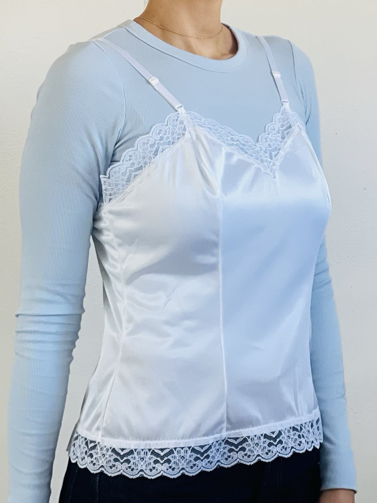 Vintage NEW Silky Lace Camisole Ivory Slip Tank Top Large Lingerie Dressing